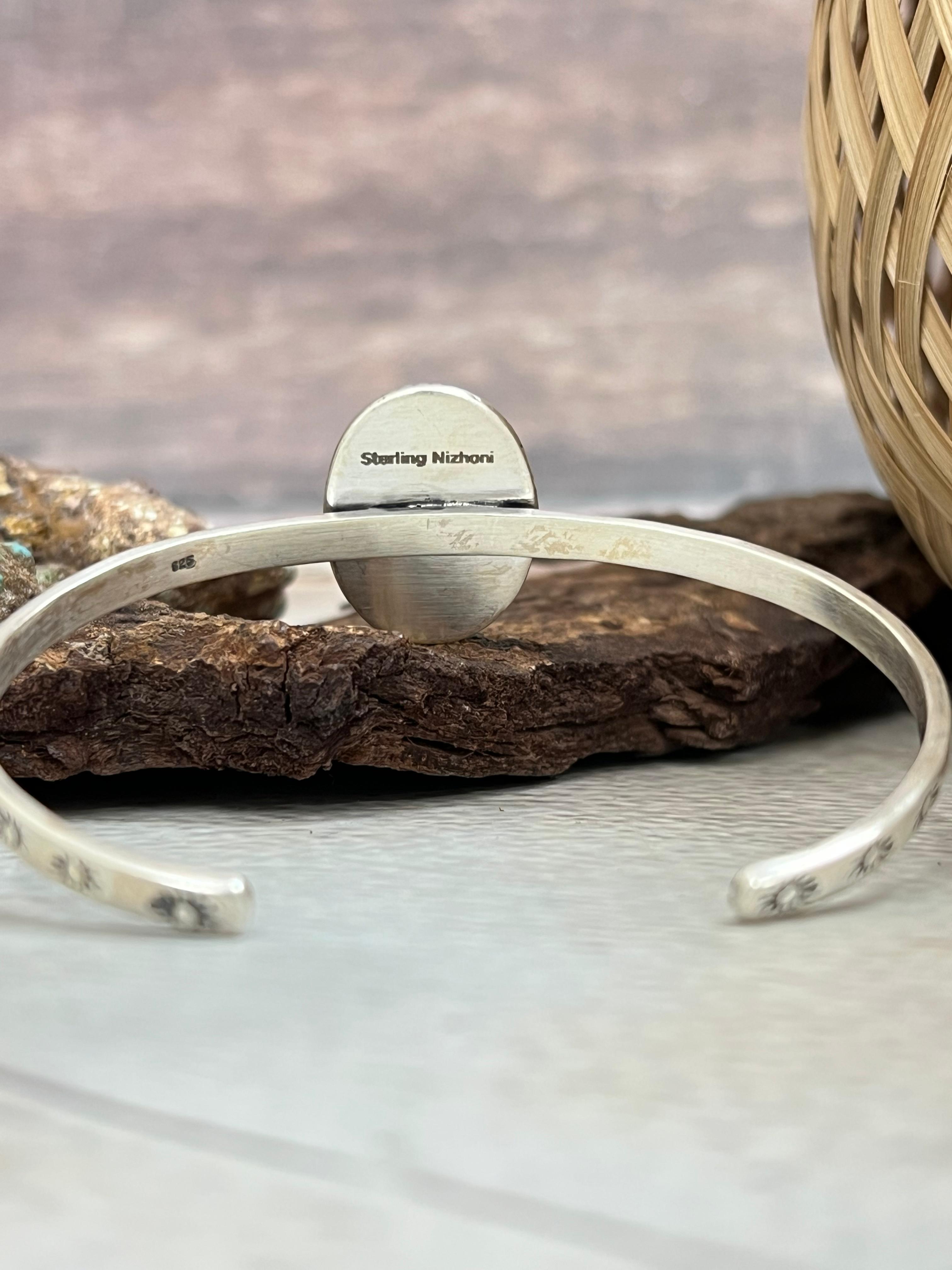 Handmade Sterling Silver Blackjack Cuff Bracelet with Signed Nizhoni