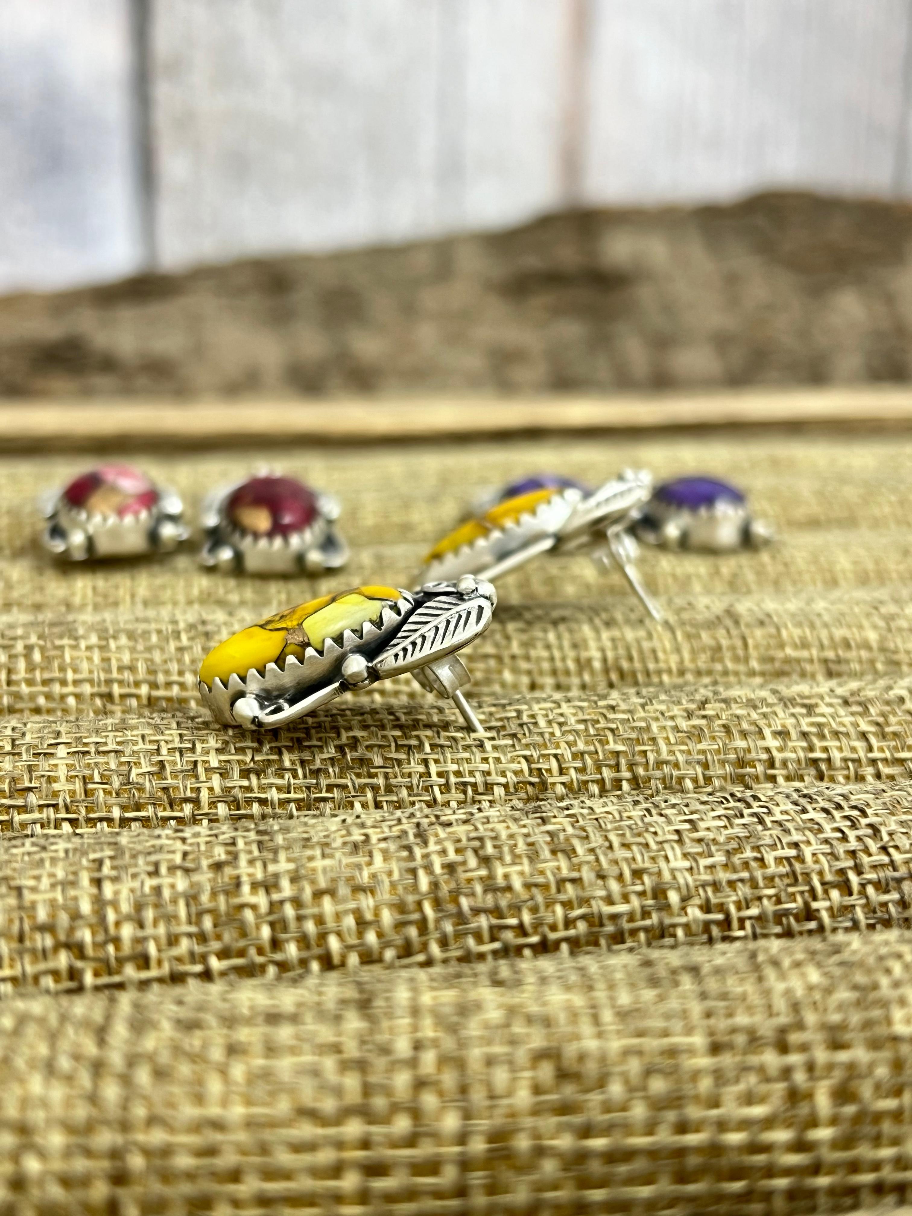 Handmade Sterling Silver Multi Stone Studs, Signed Nizhoni