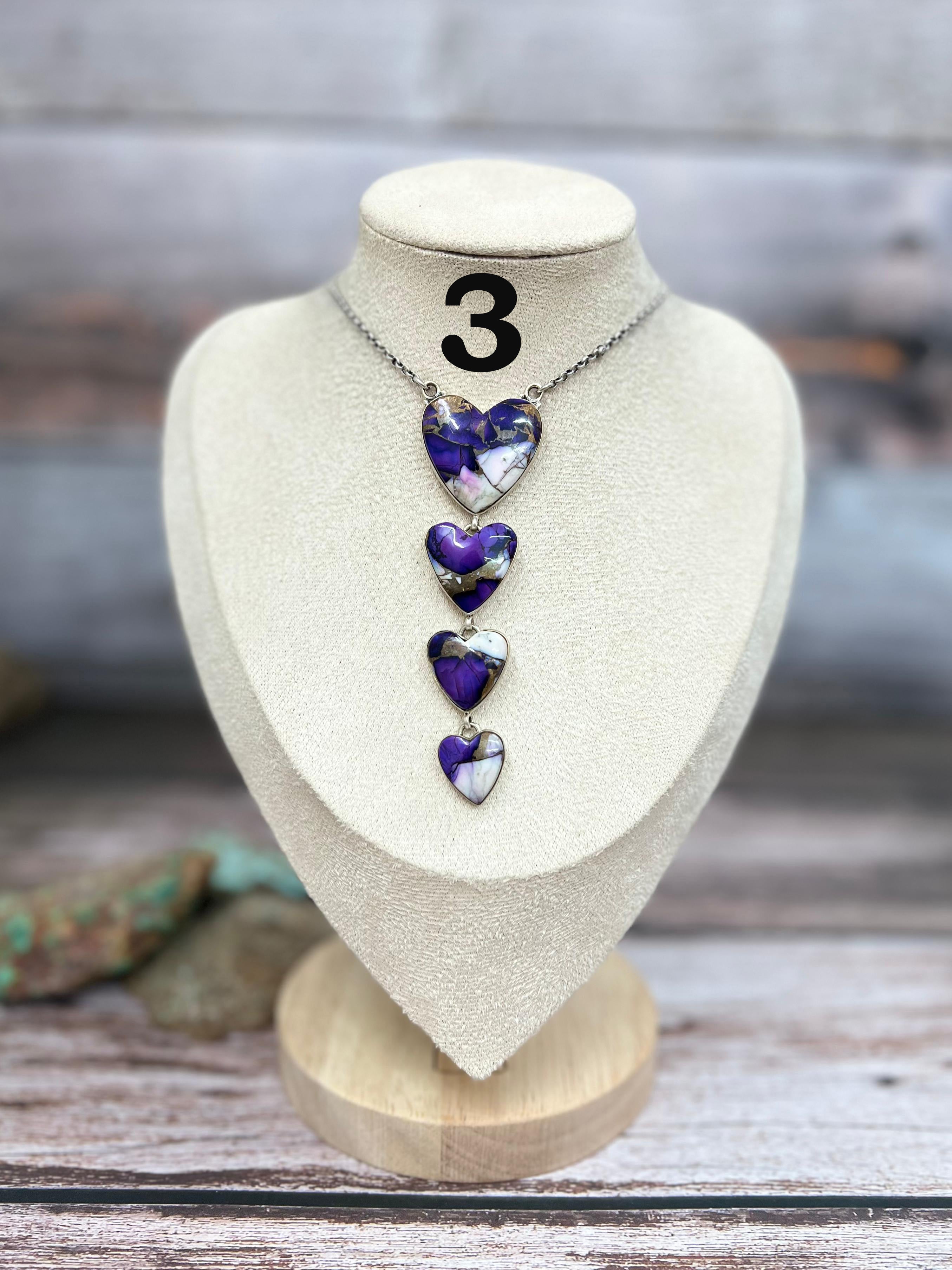 Handmade Sterling Silver Purple Ice Rose Dahlia Necklace with Signed Nizhoni