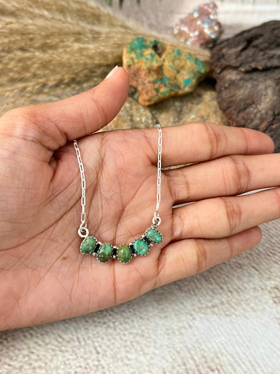 Handmade Sterling Silver Emerald Valley Turquoise Necklace "Signed Nizhoni"
