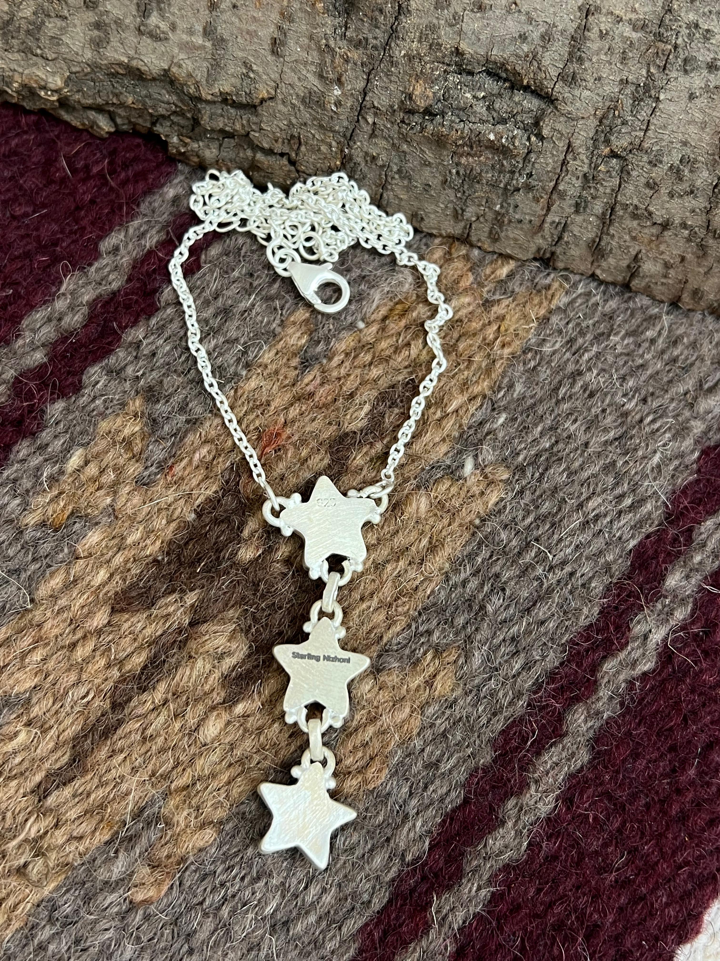 Handmade Sterling Silver Kingman Turquoise Necklace with Signed Nizhoni