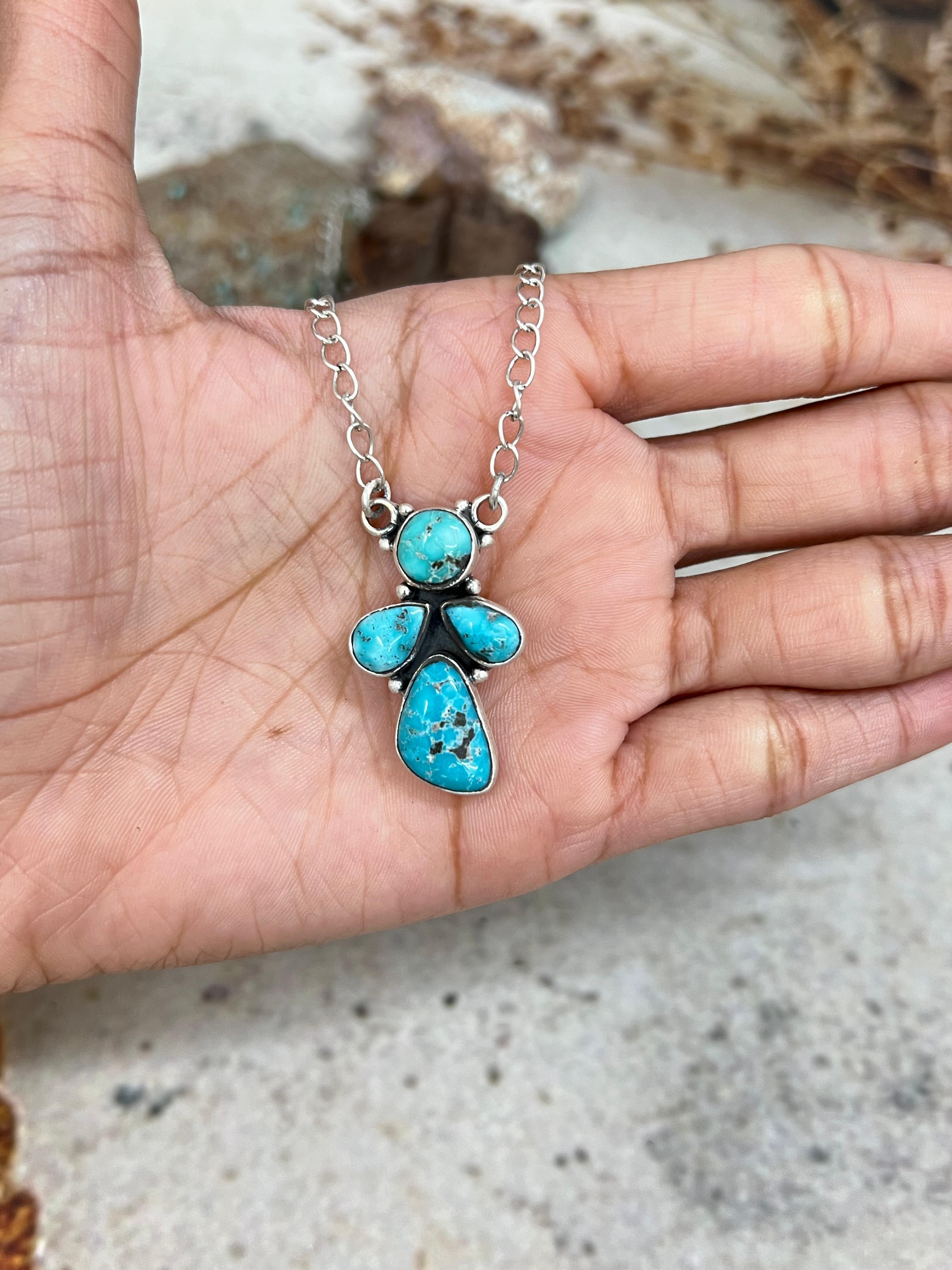 Handmade Sterling Silver White Water Turquoise Necklace Signed Nizhoni