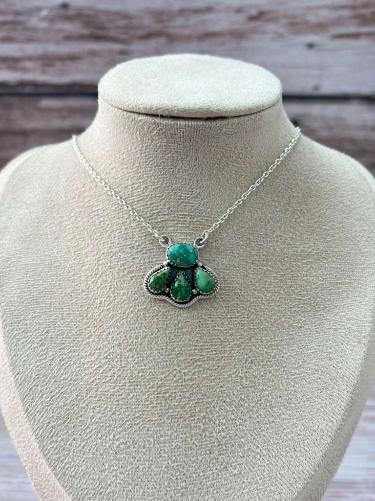 Handmade Sterling Silver Emerald Valley Turquoise Necklace "Signed Nizhoni"