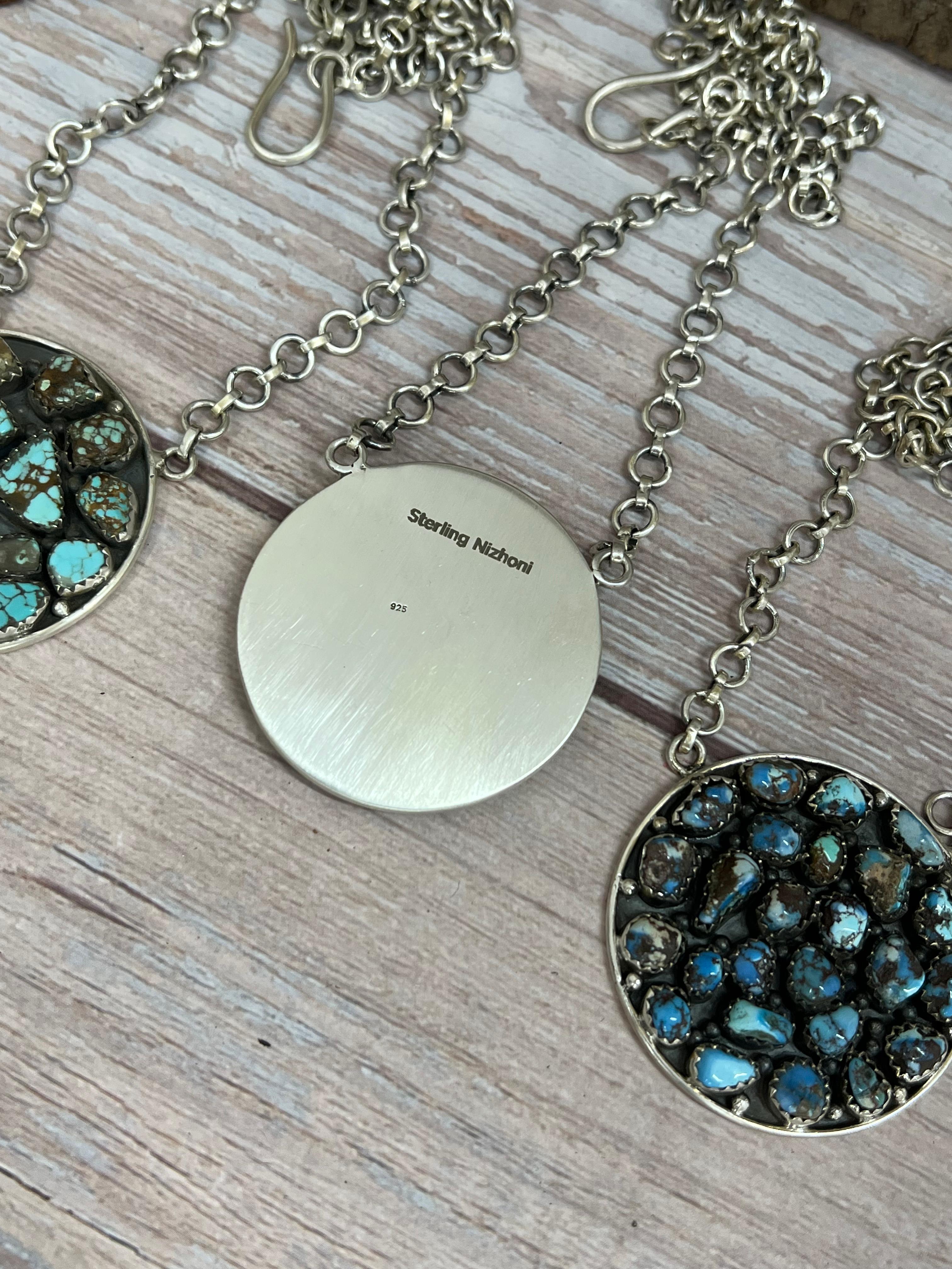 Handmade Sterling Silver Multi Stone Necklace with Signed Nizhoni