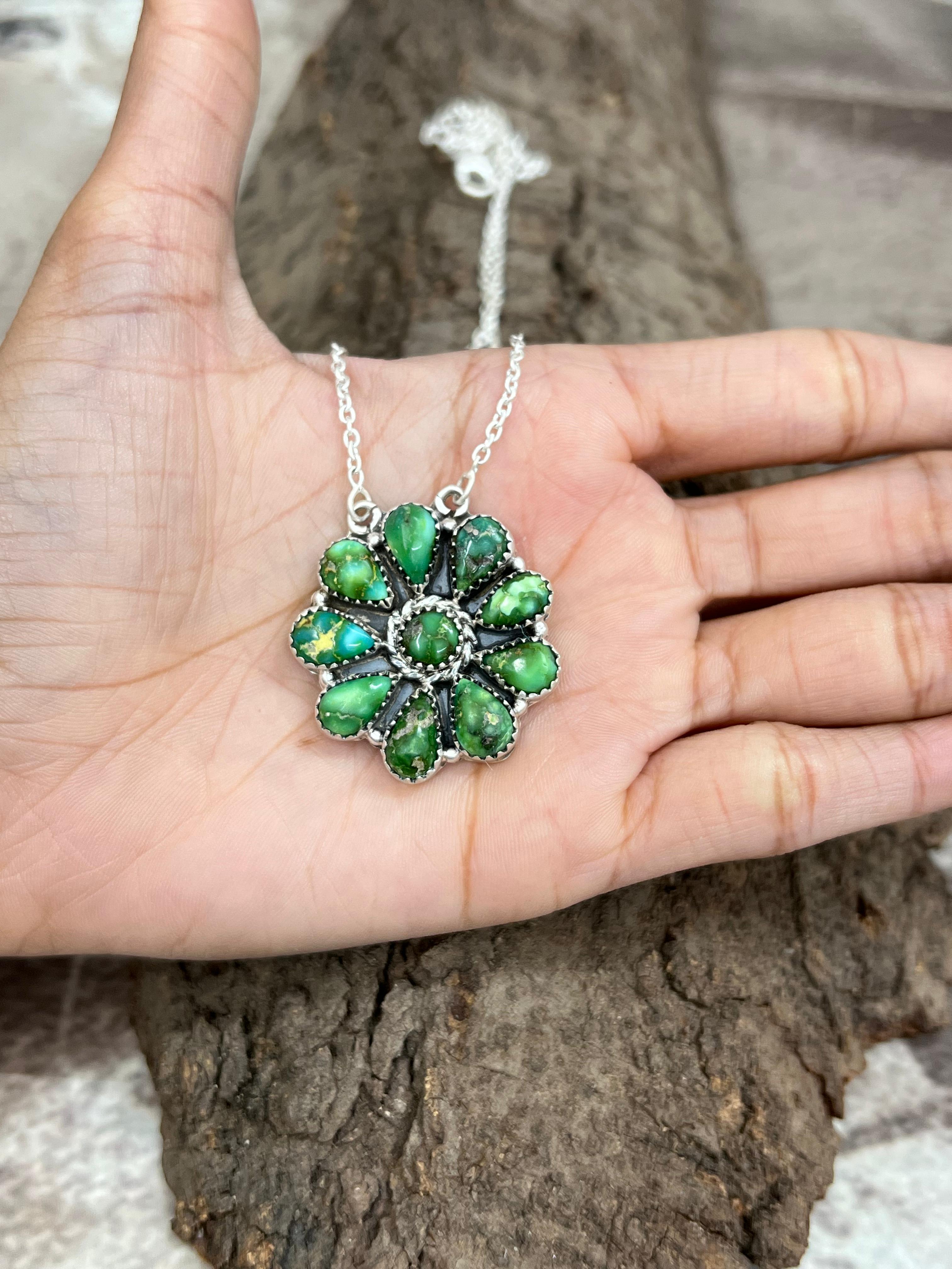 Handmade Sterling Silver Sonoran Mountain Turquoise Necklace with Signed Nizhoni