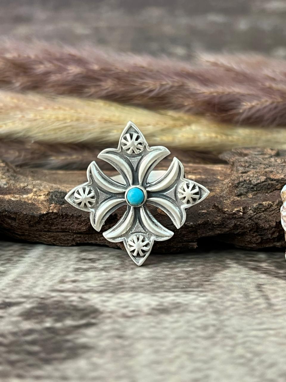 Handmade Sterling Silver Kingman Turquoise Adjustable Ring "Signed Nizhoni"