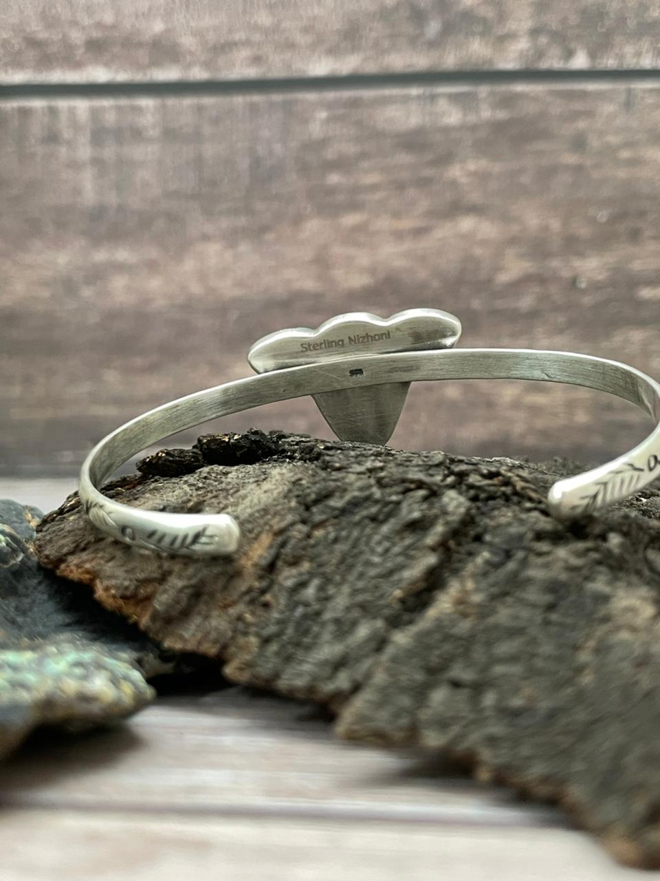 Handmade Sterling Silver Kingman Turquoise Cuff Bracelet "Signed Nizhoni"