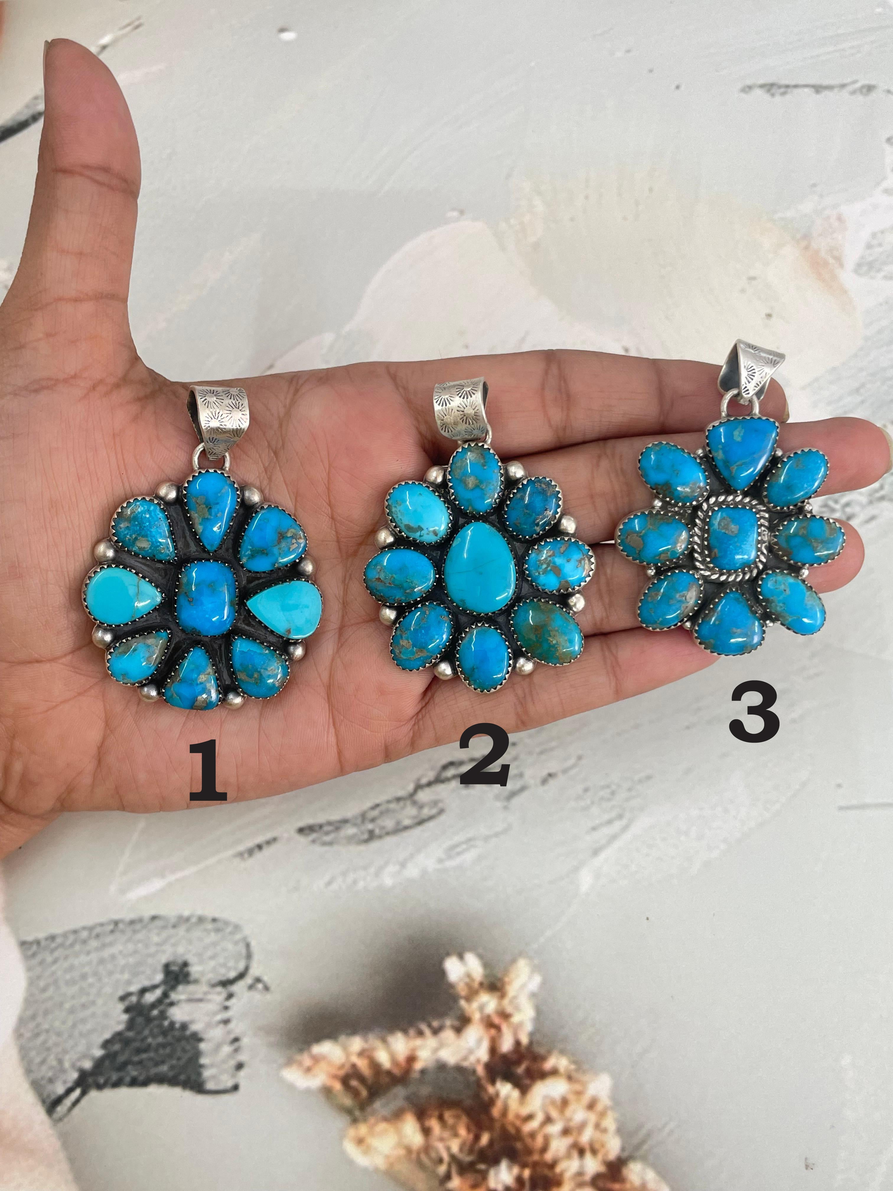 Handmade Sterling Silver Kingman Turquoise Pendant "Signed Nizhoni"