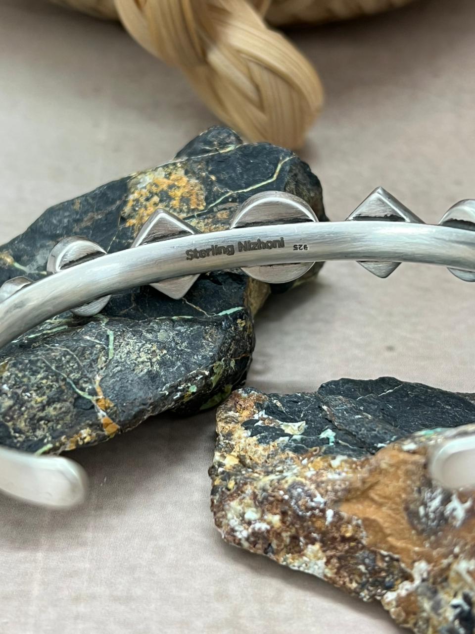 Handmade Sterling Silver Golden Hills with White Collection Bracelet "Signed Nizhoni"