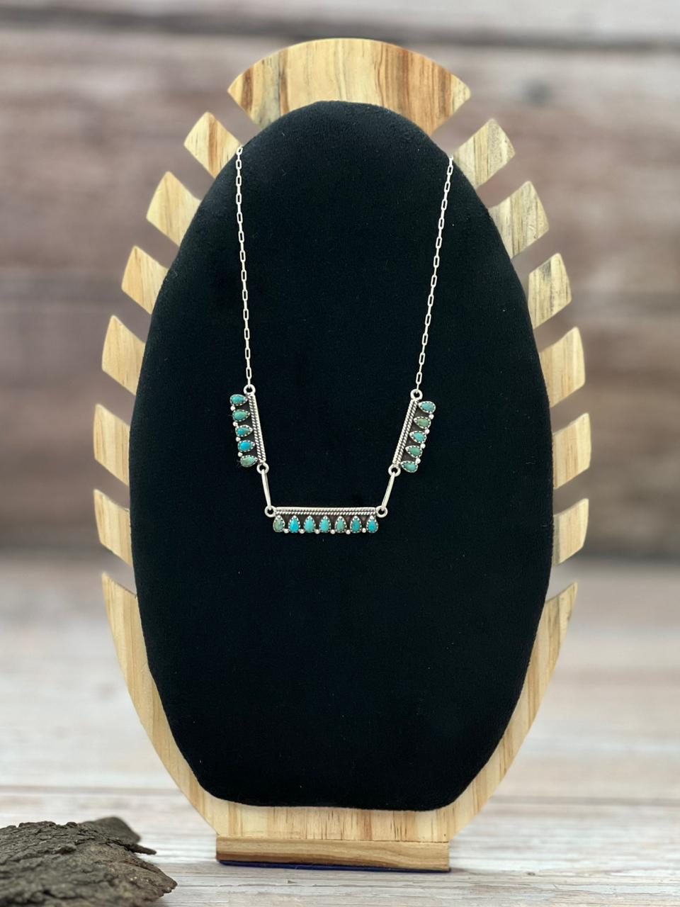 Handmade Sterling Silver Kingman Turquoise Necklace "Signed Nizhoni"
