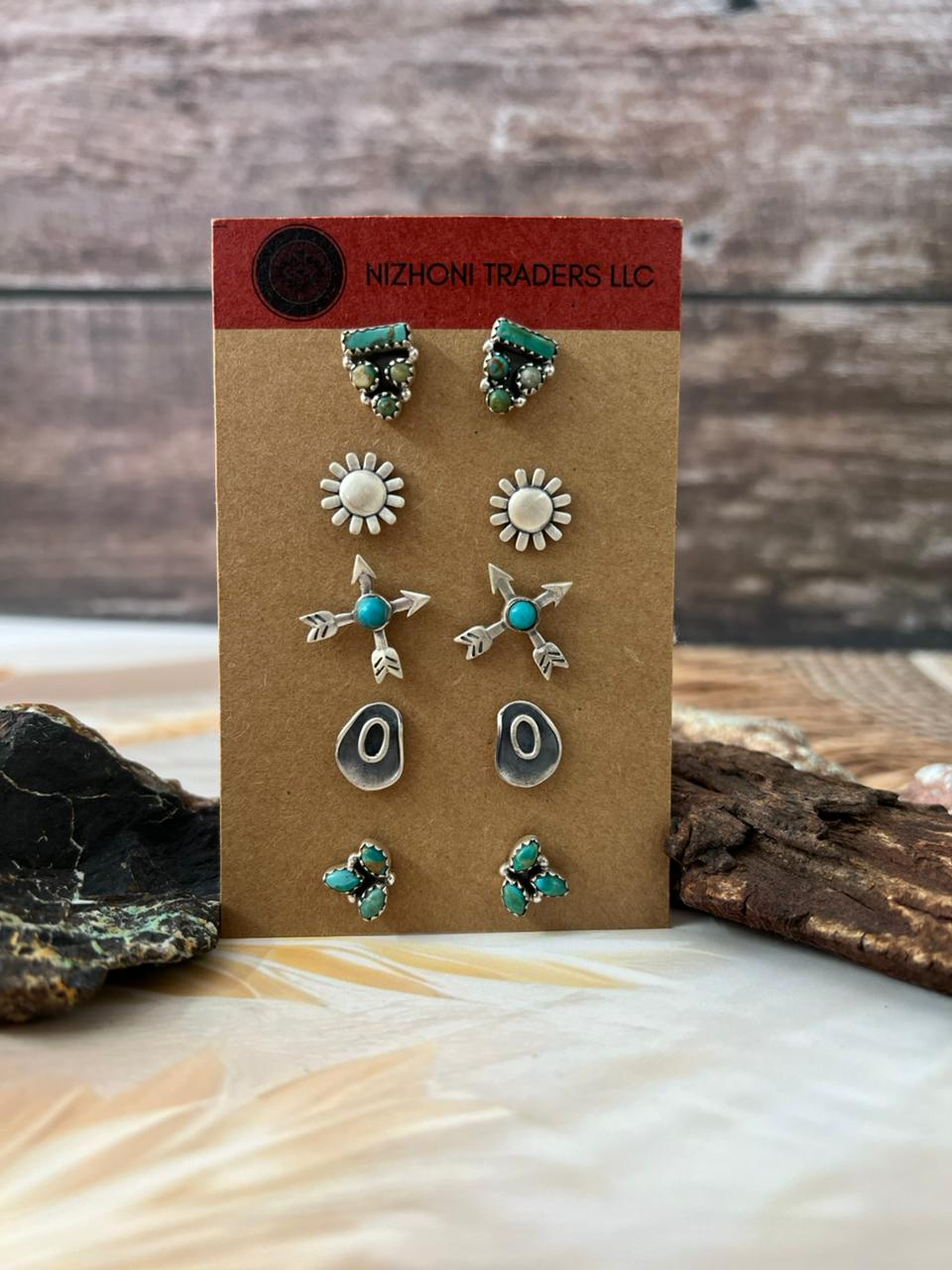 Handmade Sterling Silver Kingman Turquoise Earrings Card