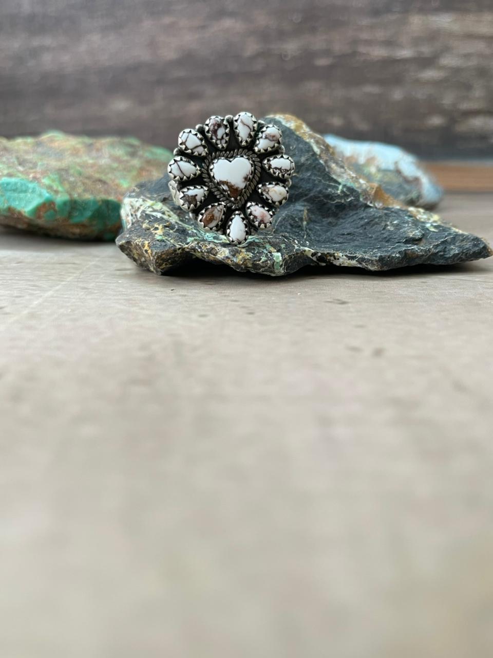 Handmade Sterling Silver Wildhorse Magnesite Adjustable Ring "Signed Nizhoni"