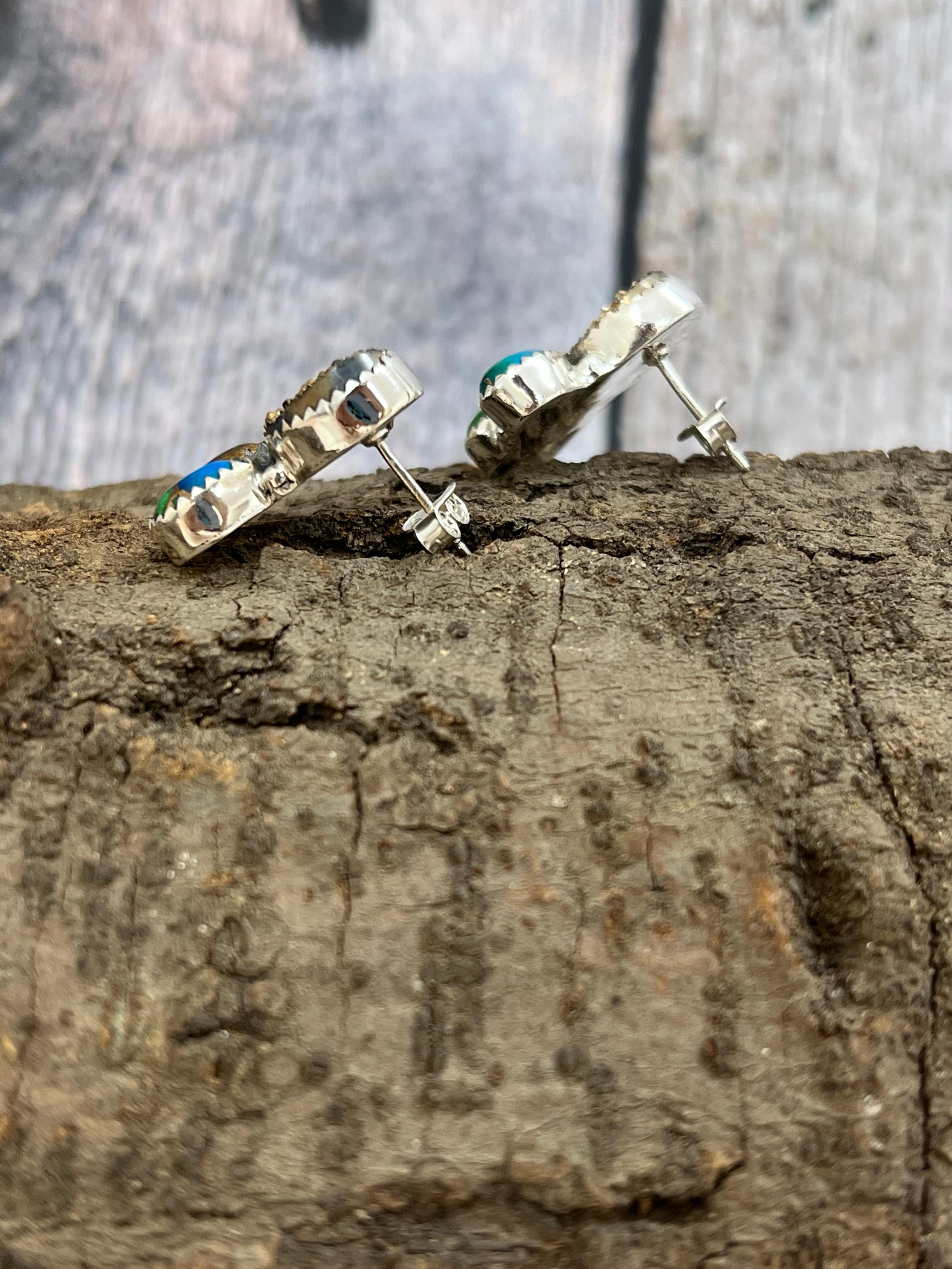 Handmade Sterling Silver Peacock Dahlia with Druzy Studs with Signed Nizhoni