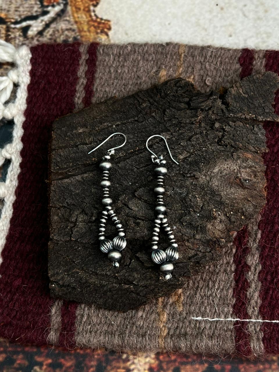 Handmade Sterling Silver Beaded Hook Earrings "Signed Nizhoni"