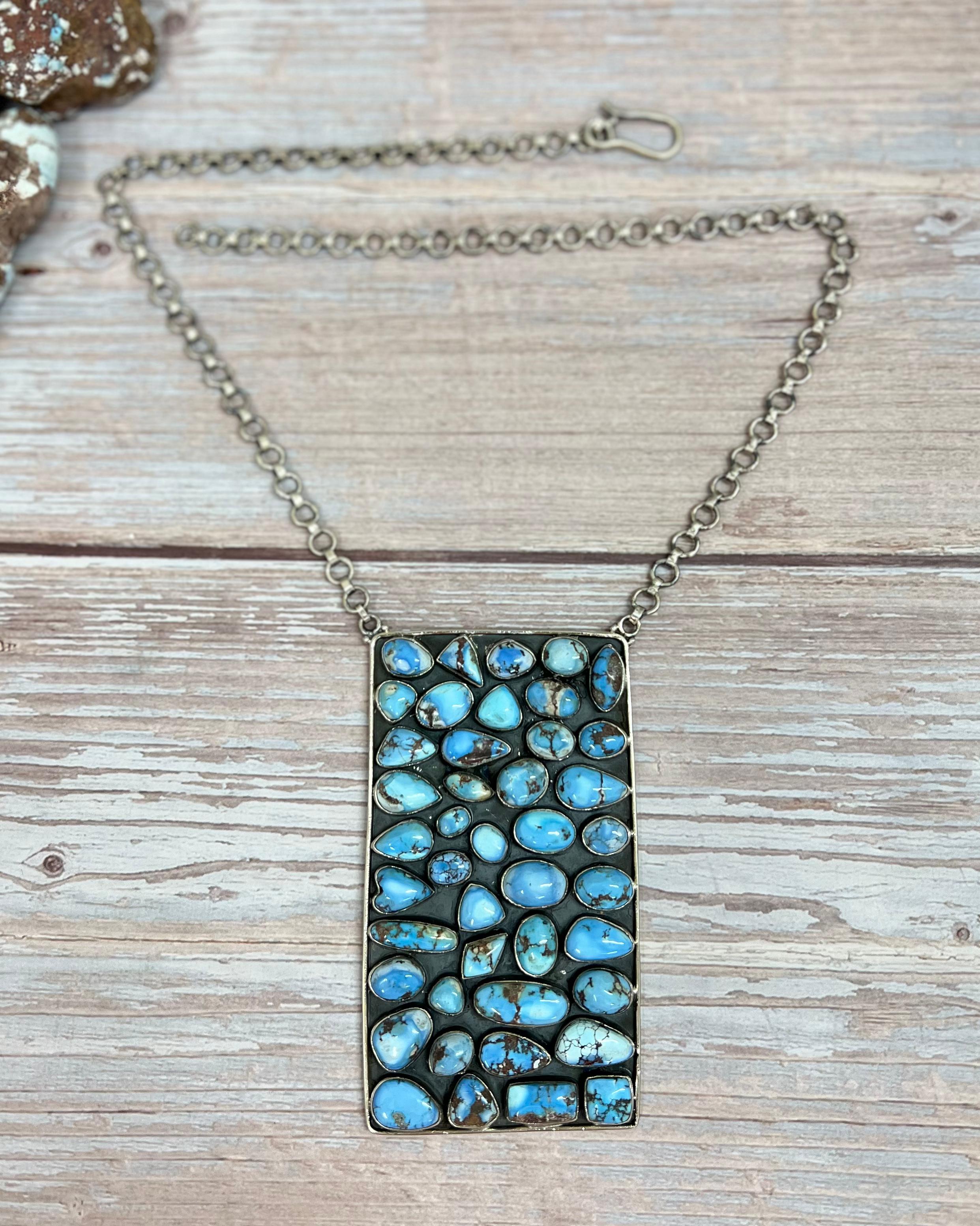 Handmade Sterling Silver Golden Hills Turquoise Necklace with Signed Nizhoni