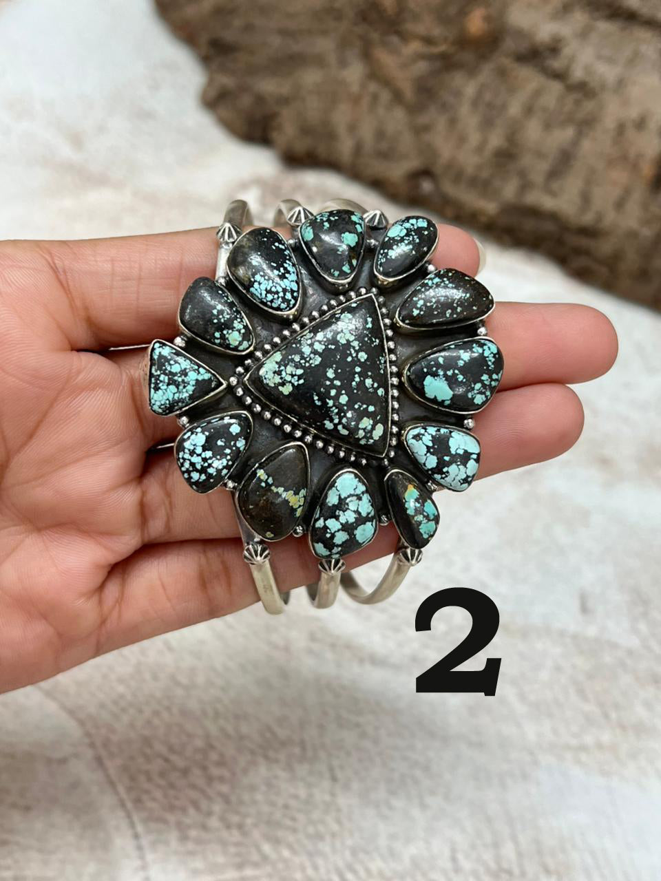 Handmade Sterling Silver Lander Turquoise Cuff Bracelet with Signed Nizhoni