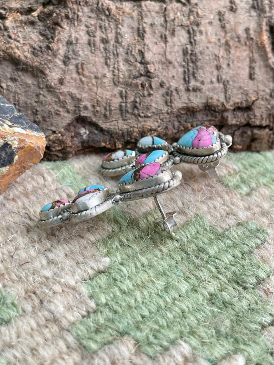 Handmade Sterling Silver Cotton Candy Post Studs Earrings "Signed Nizhoni"