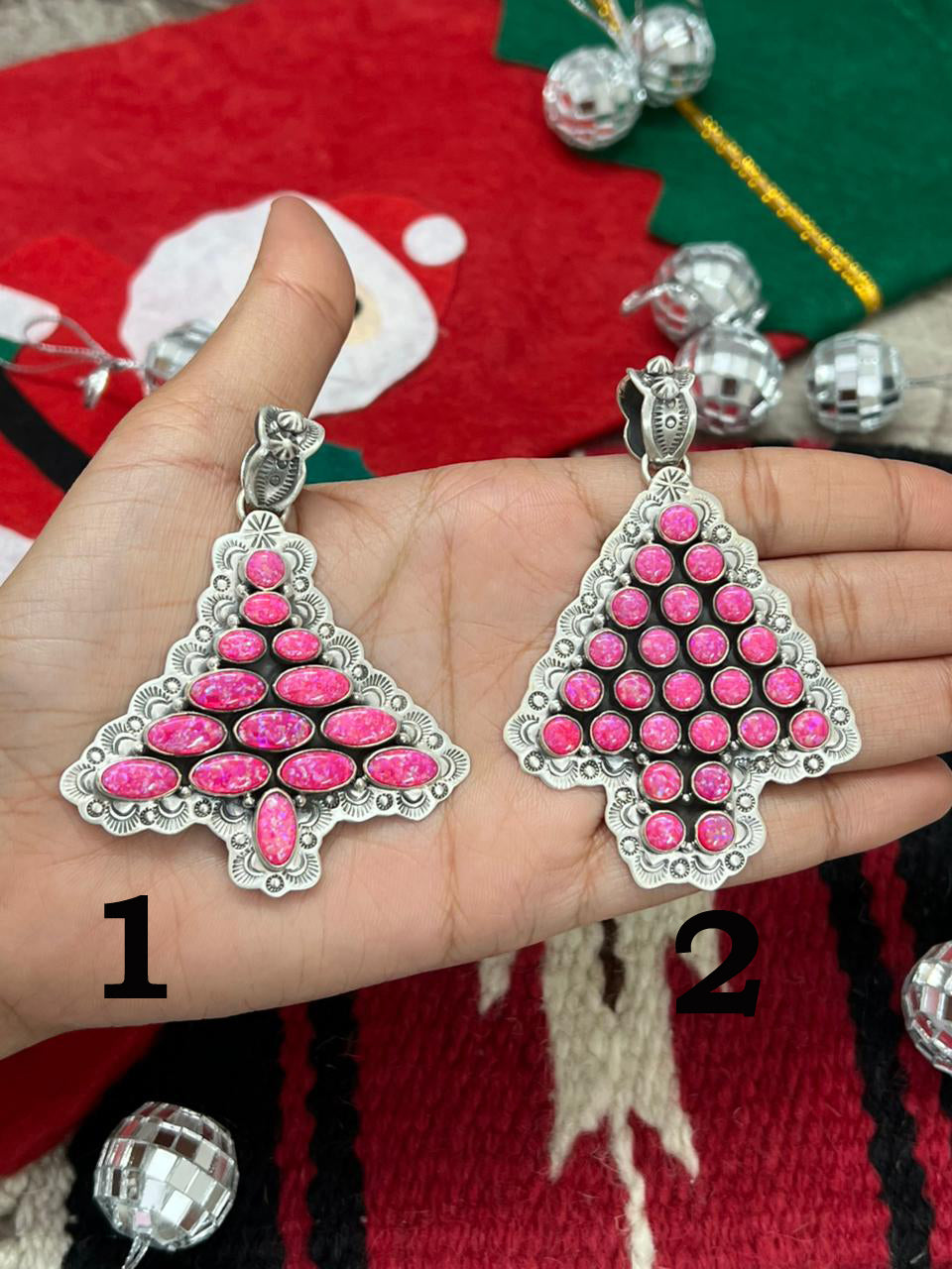 "Christmas Collection" Handmade Sterling Silver Hot Pink Pendant "Signed Nizhoni"