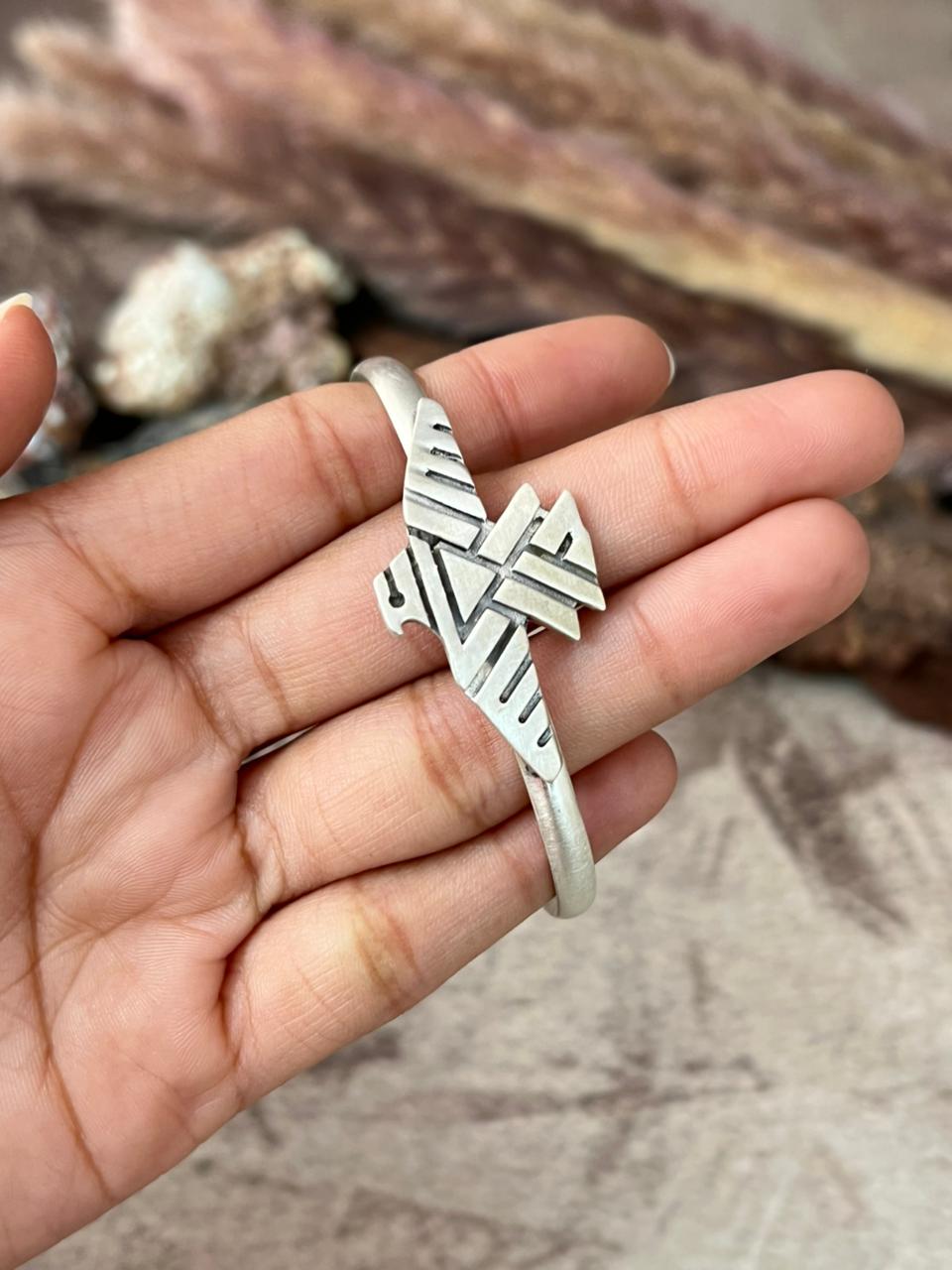 Handmade Sterling Silver Thunder Bird Bracelet "Signed Nizhoni"