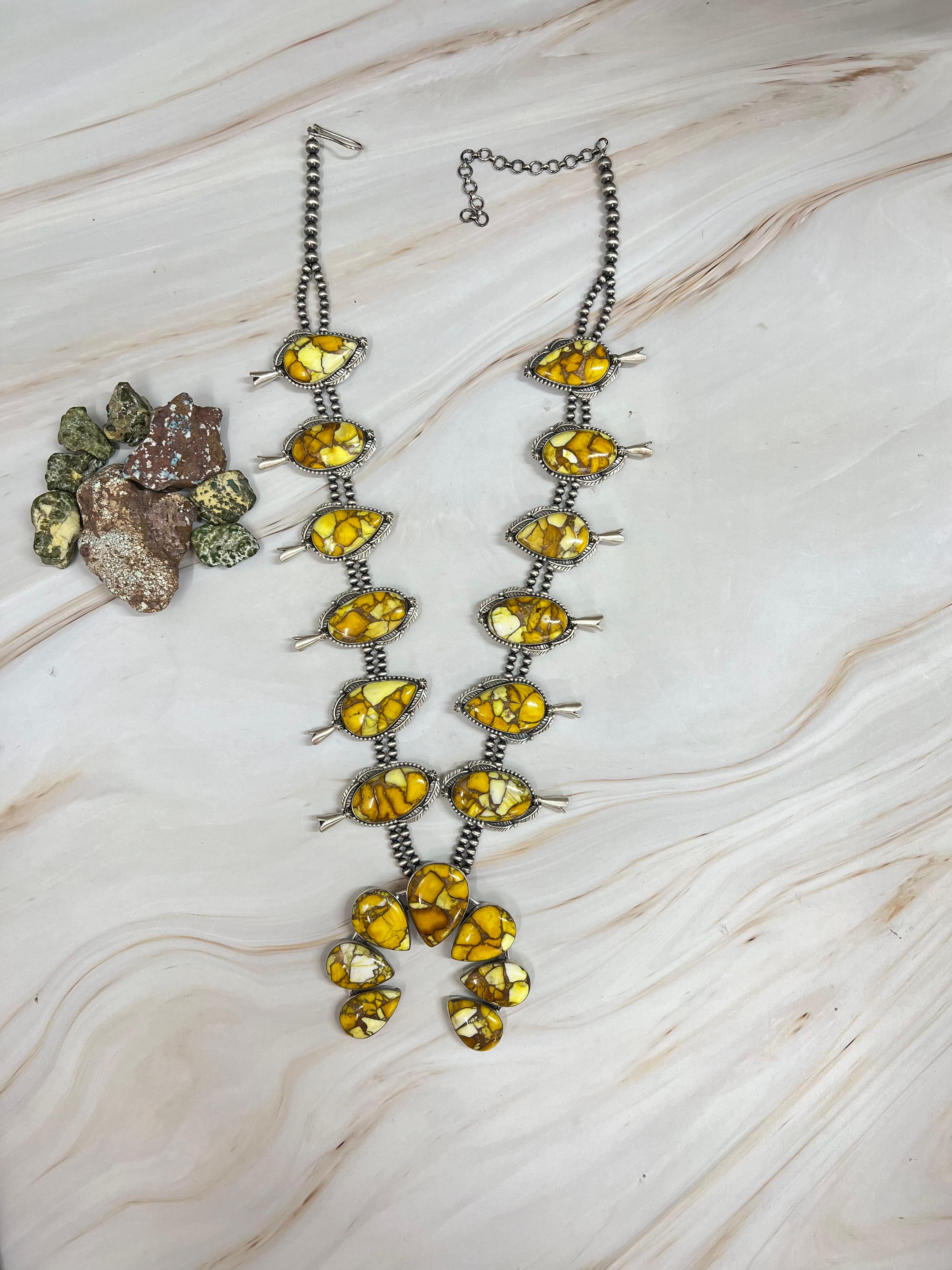 Handmade Sterling Silver Honey Dahlia Necklace with Signed Nizhoni