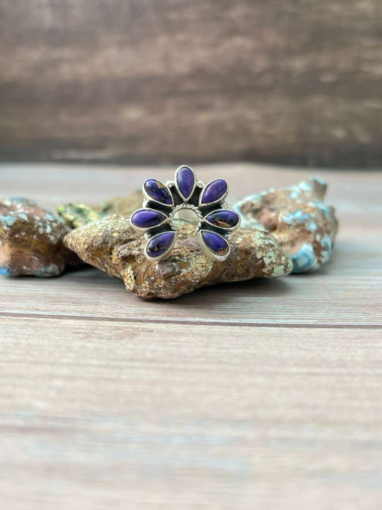 Handmade Sterling Silver Grape Dahlia Naja Adjustable Ring "Signed Nizhoni"