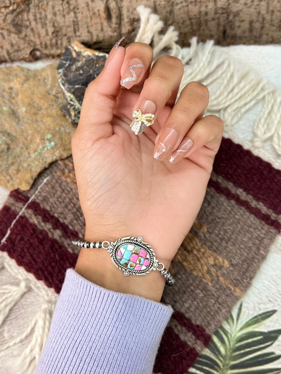 Handmade Sterling Silver Beaded Cotton Candy Bracelet "Signed Nizhoni"