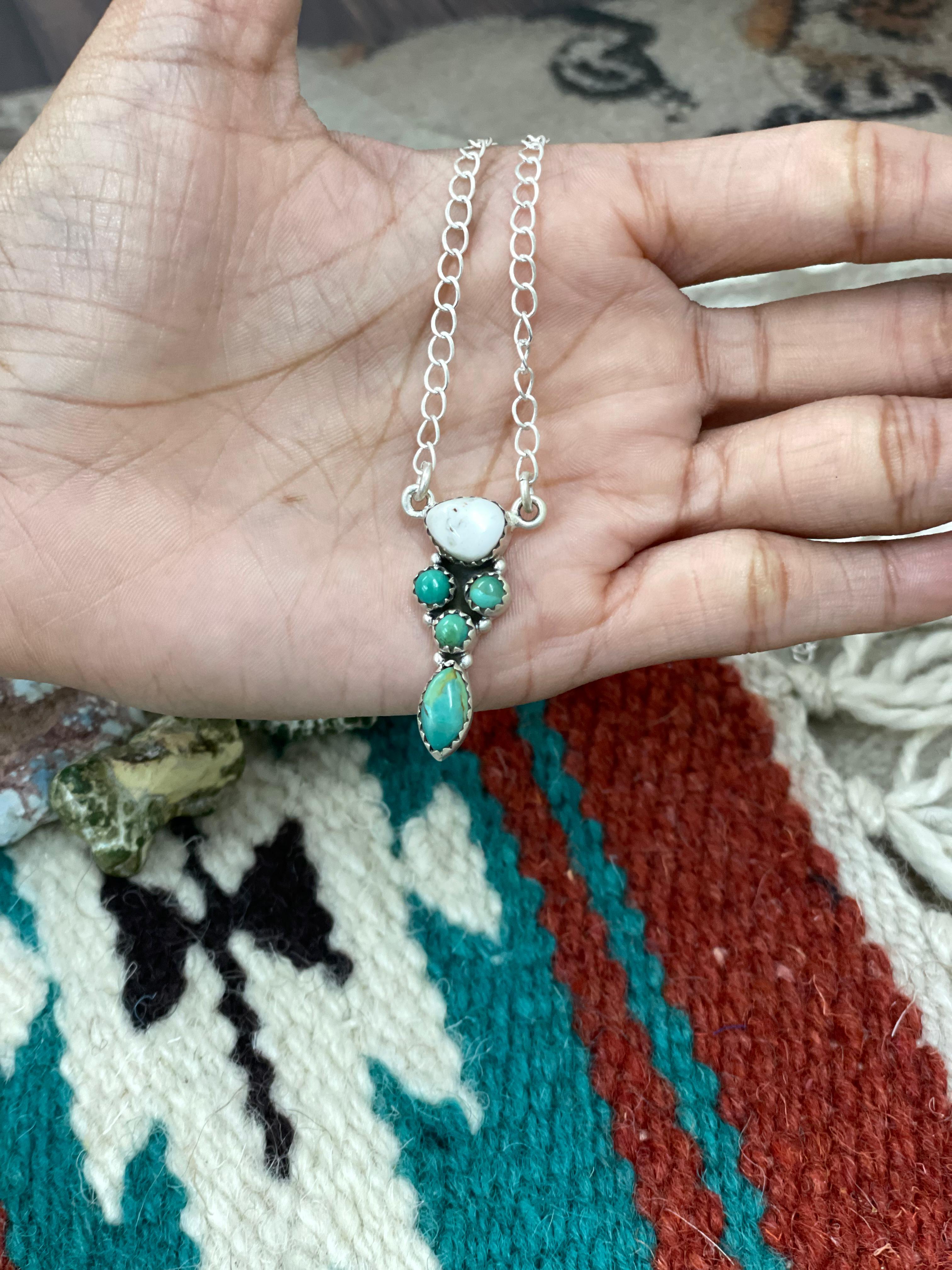 Handmade Sterling Silver Kingman with White Buffalo, Signed Nizhoni