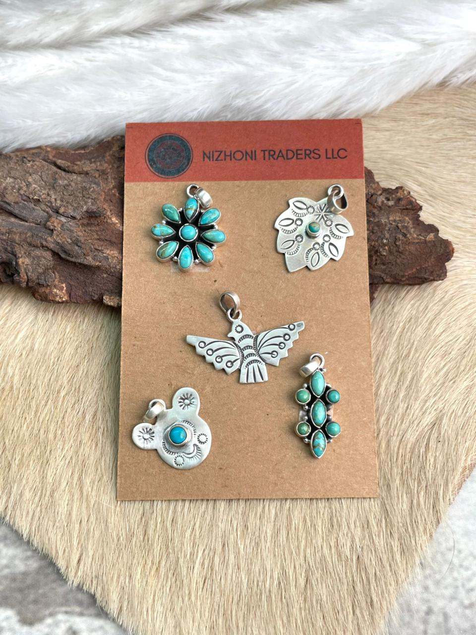 Handmade Sterling Silver Kingman Turquoise Pendant Card