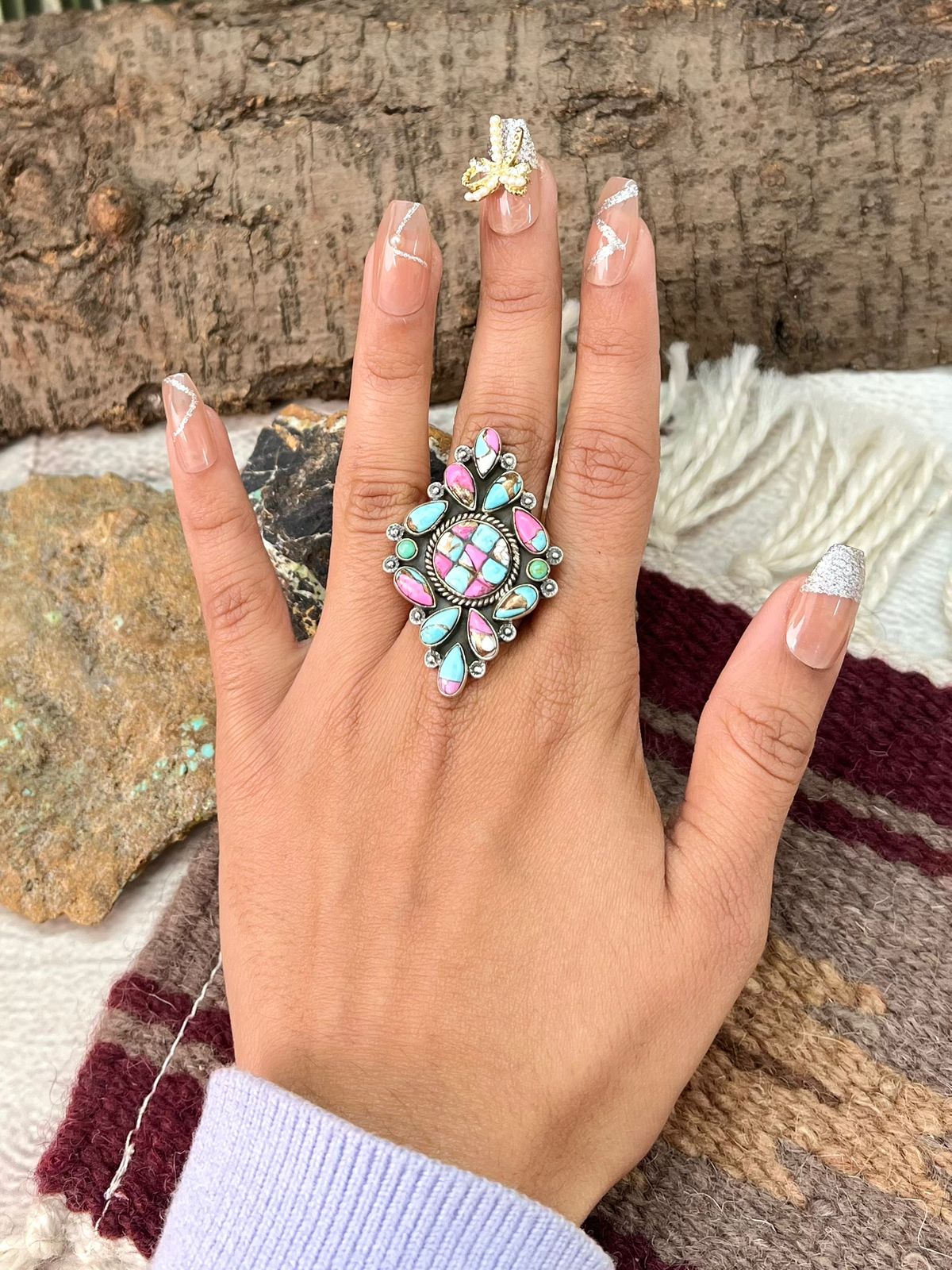 Handmade Sterling Silver Cotton Candy Adjustable Ring "Signed Nizhoni"