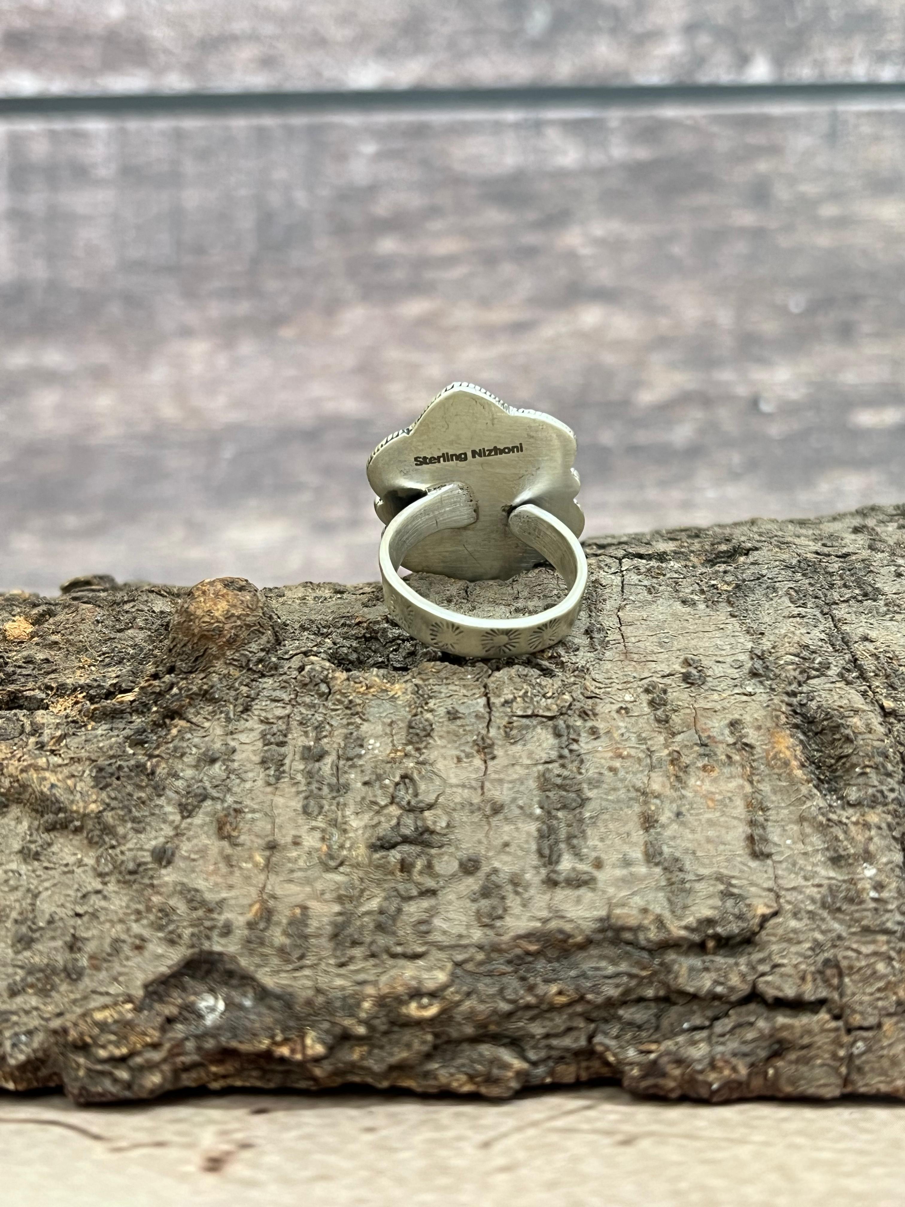 Handmade Sterling Silver White Buffalo Adjustable Ring Signed Nizhoni