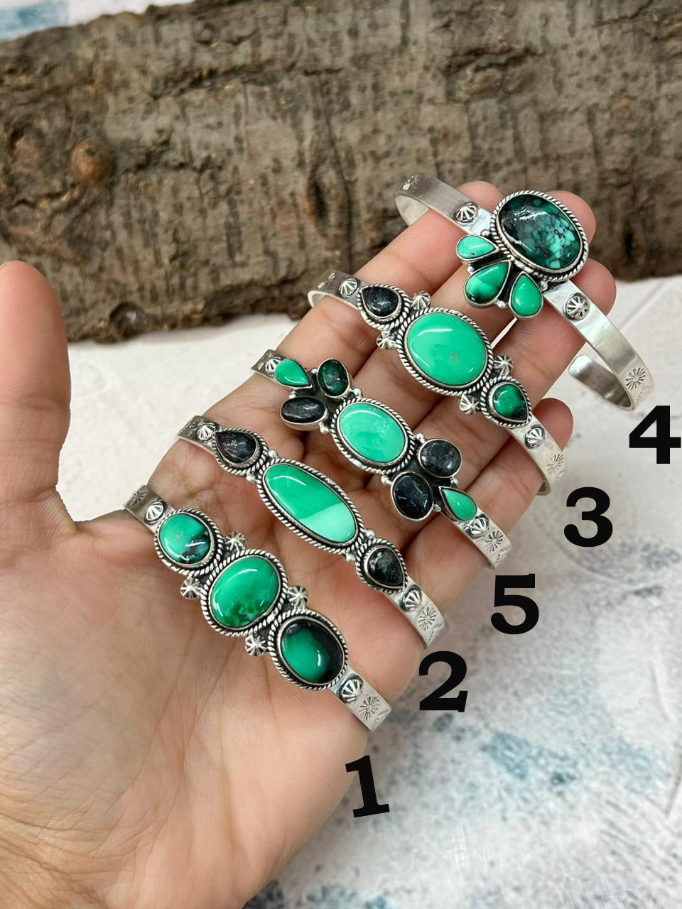 Handmade Sterling Silver Emerald Rose Cuff Bracelet "Signed Nizhoni"