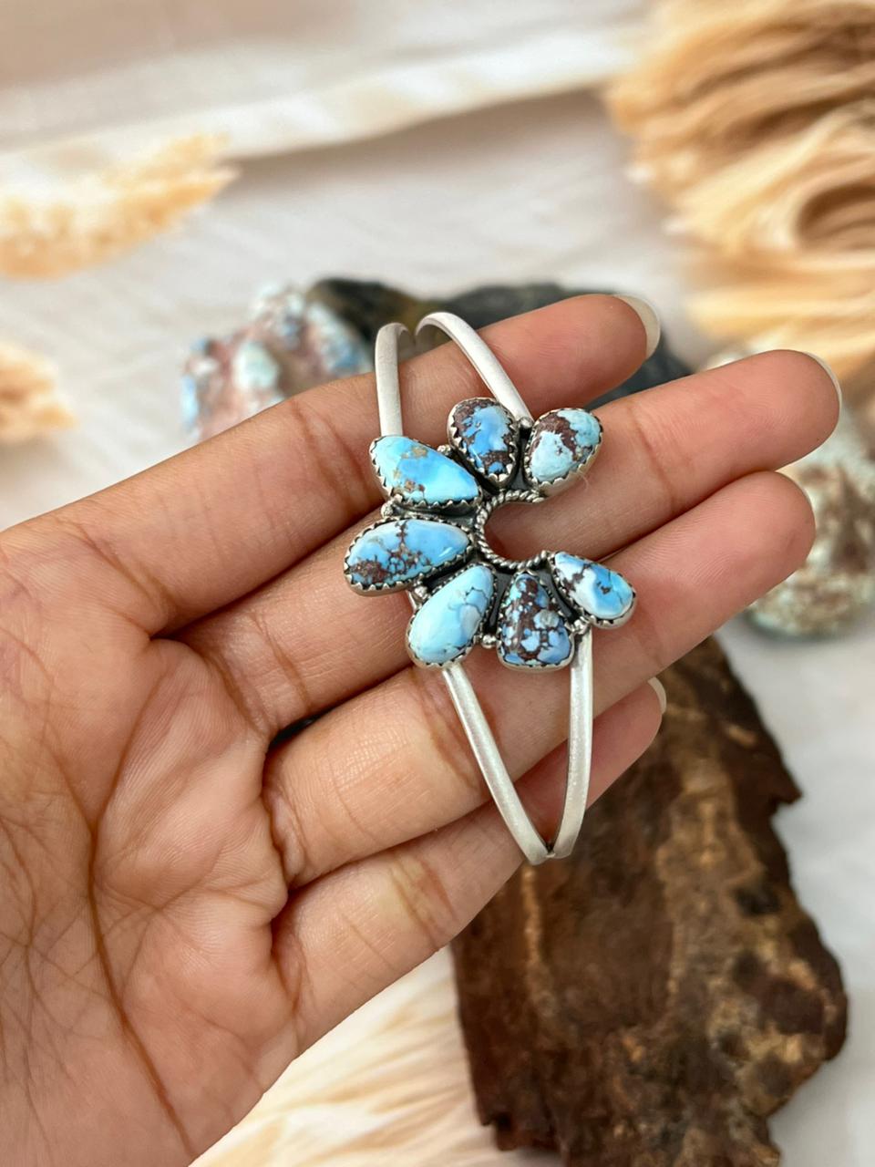 Handmade Sterling Silver Golden Hills Turquoise Bracelet "Signed Nizhoni"