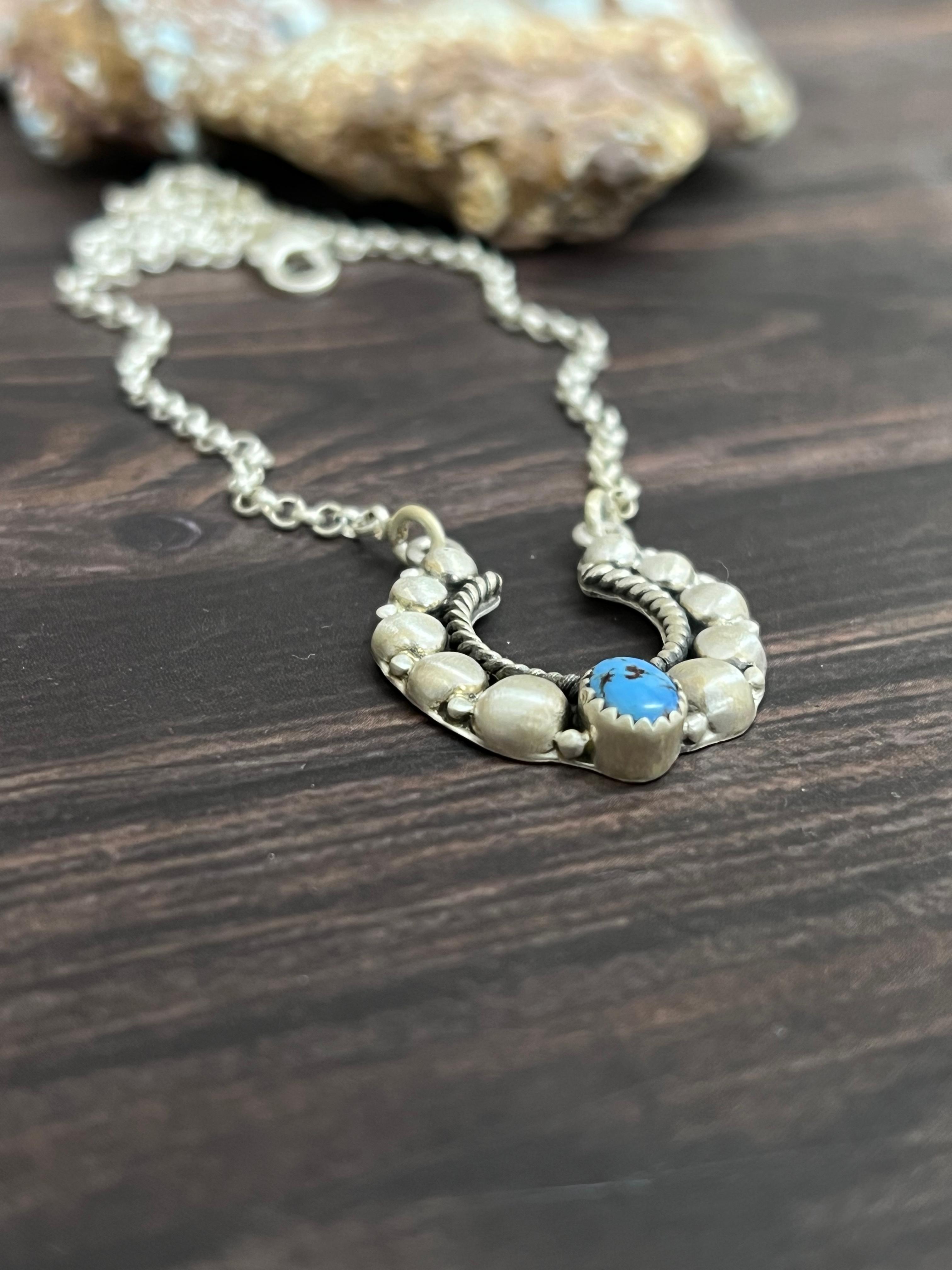 "Ball Collection" Handmade Sterling Silver Golden Hills Turquoise Necklace with Signed Nizhoni