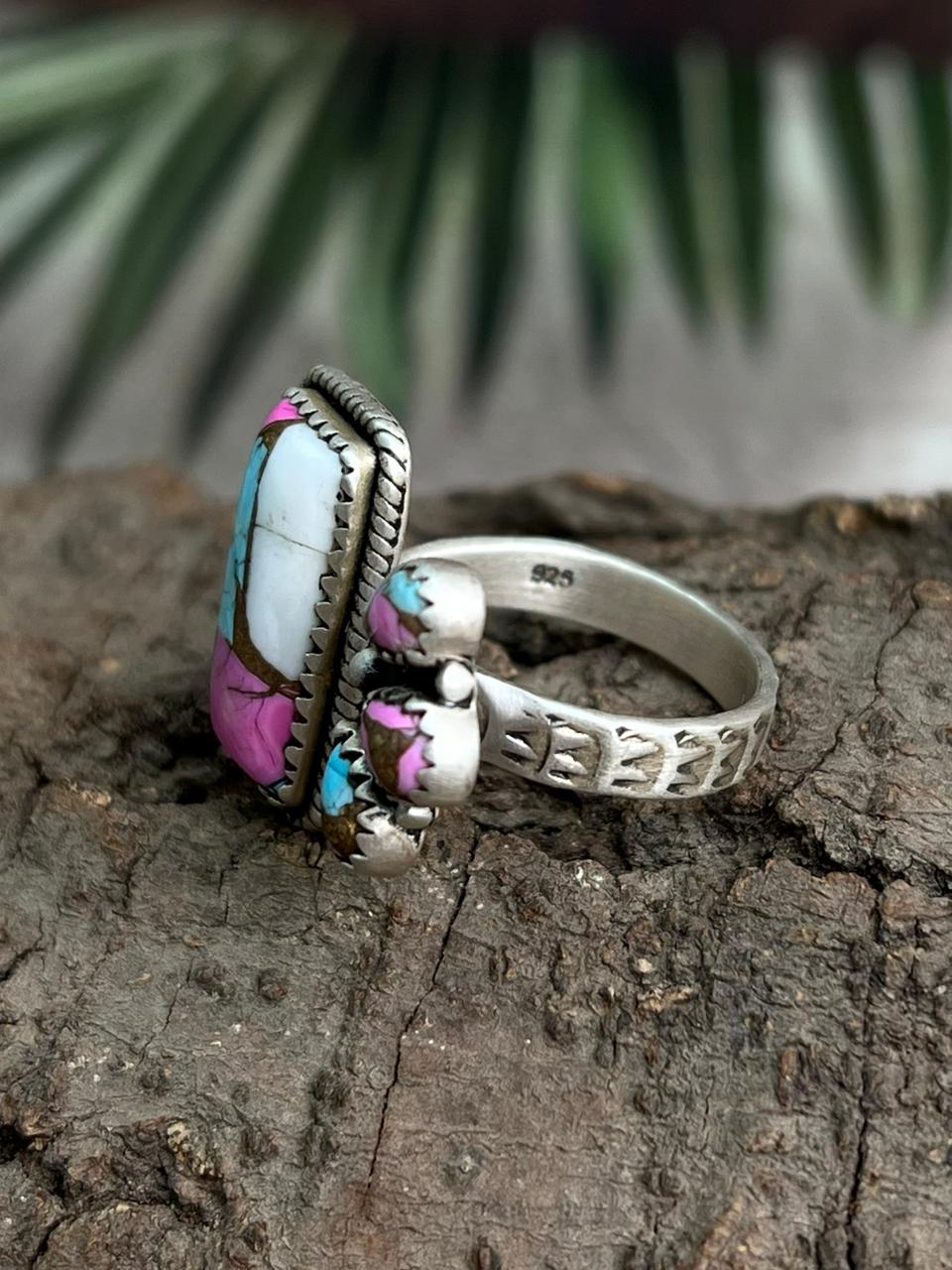 Handmade Sterling Silver Cotton Candy Adjustable Ring "Signed Nizhoni"