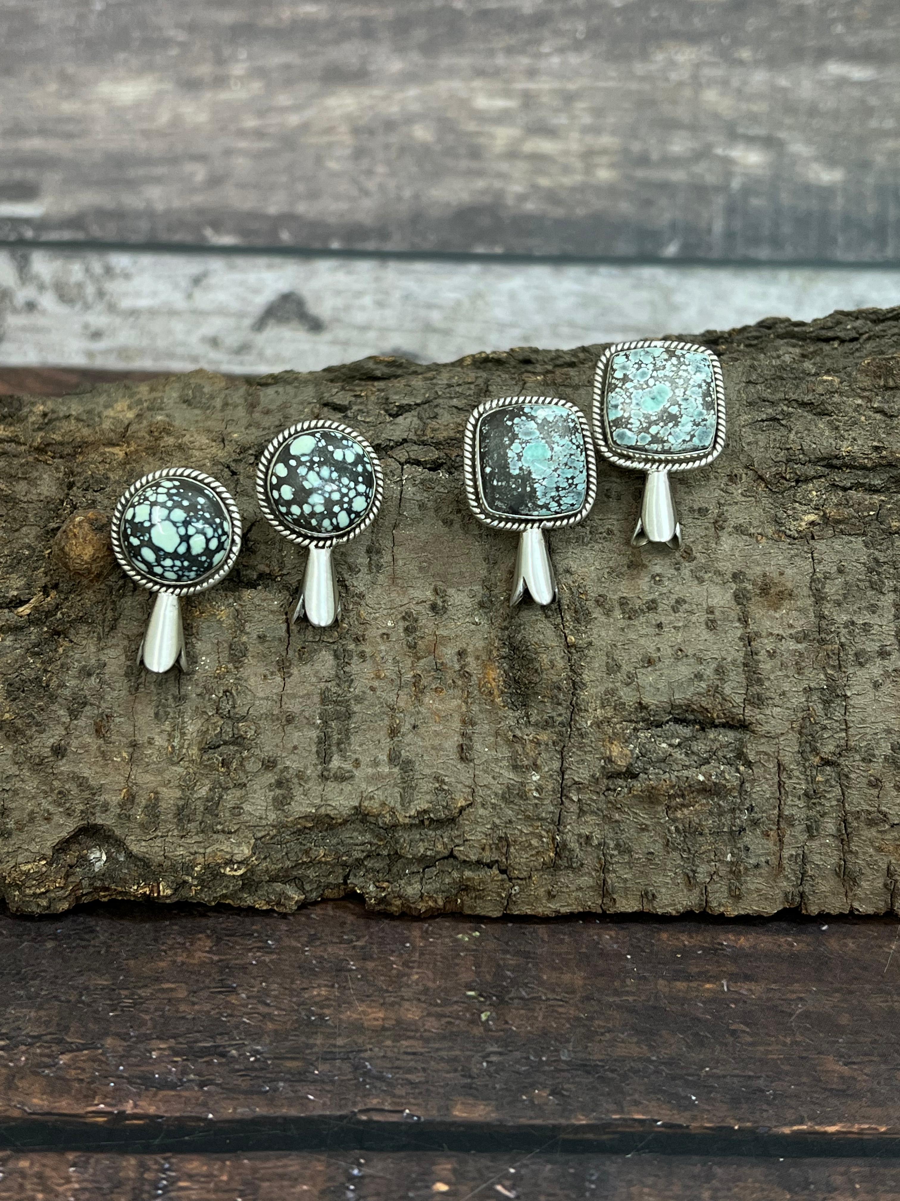 Handmade Sterling Silver Starfox Variscite Blossom Earrings Signed Nizhoni