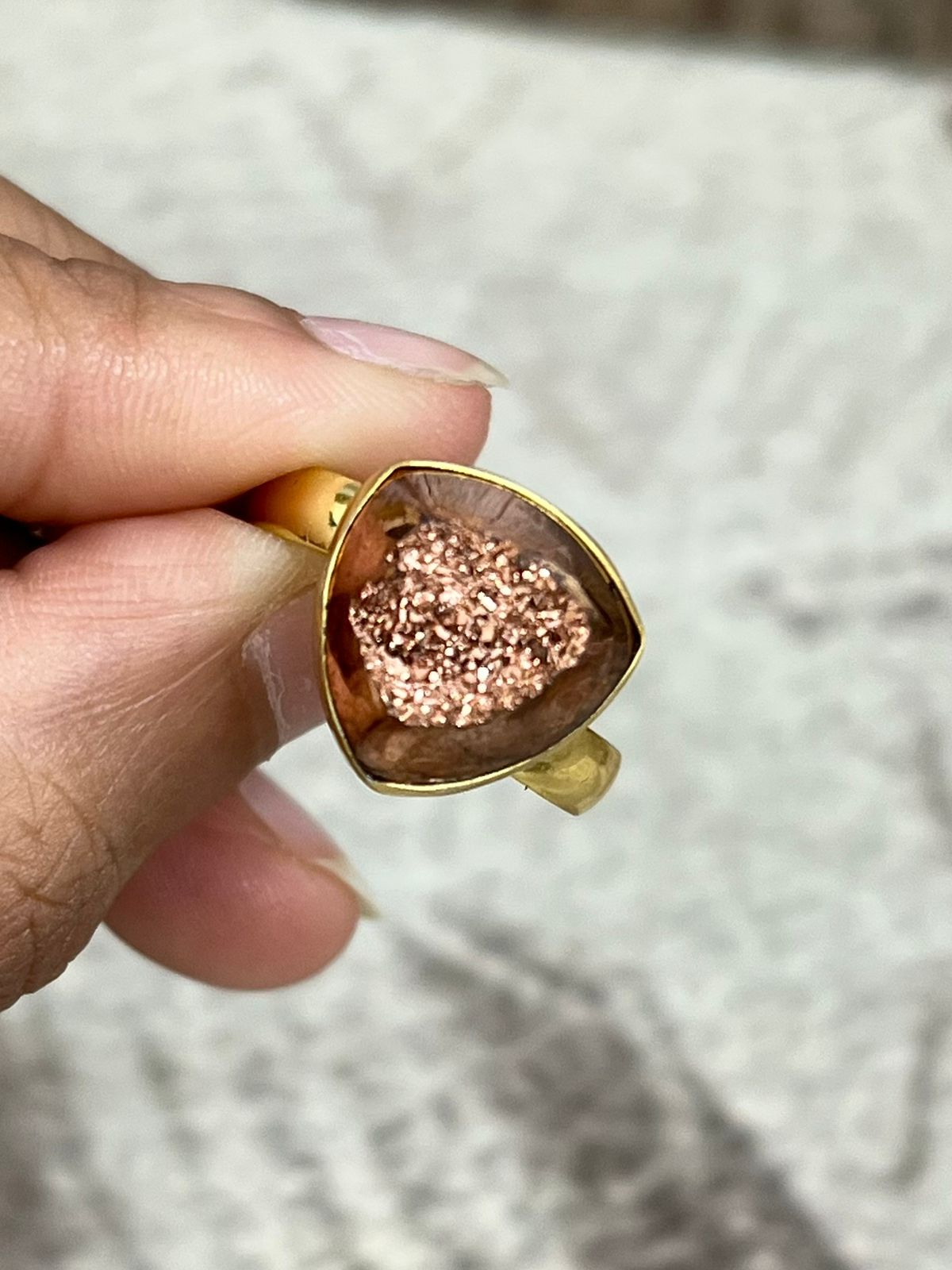 “The Boho Collection” Handmade Druzy Adjustable Ring- Rose Gold Signed Nizhoni