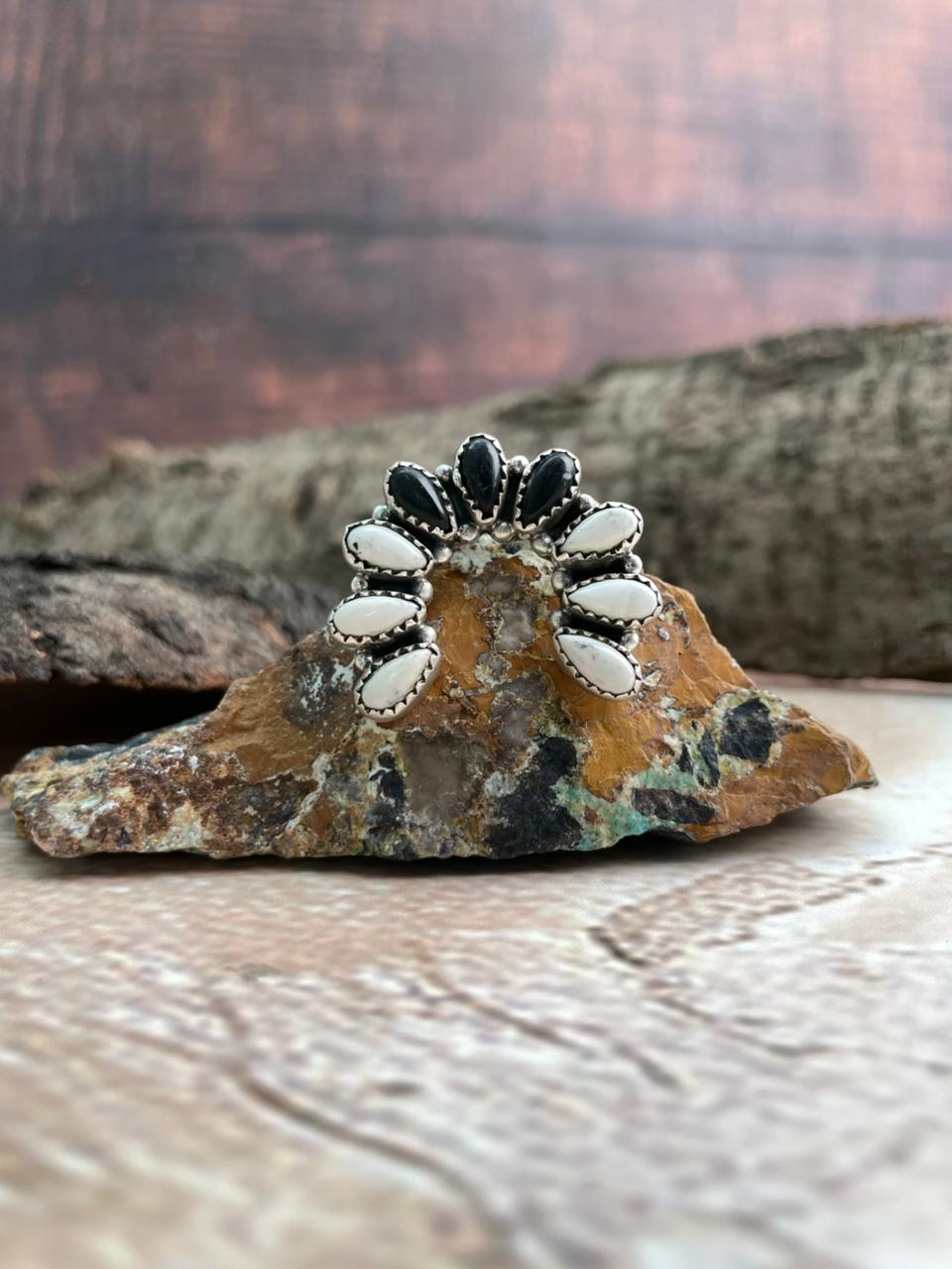 Handmade Sterling Silver White Buffalo Adjustable Ring "Signed Nizhoni"