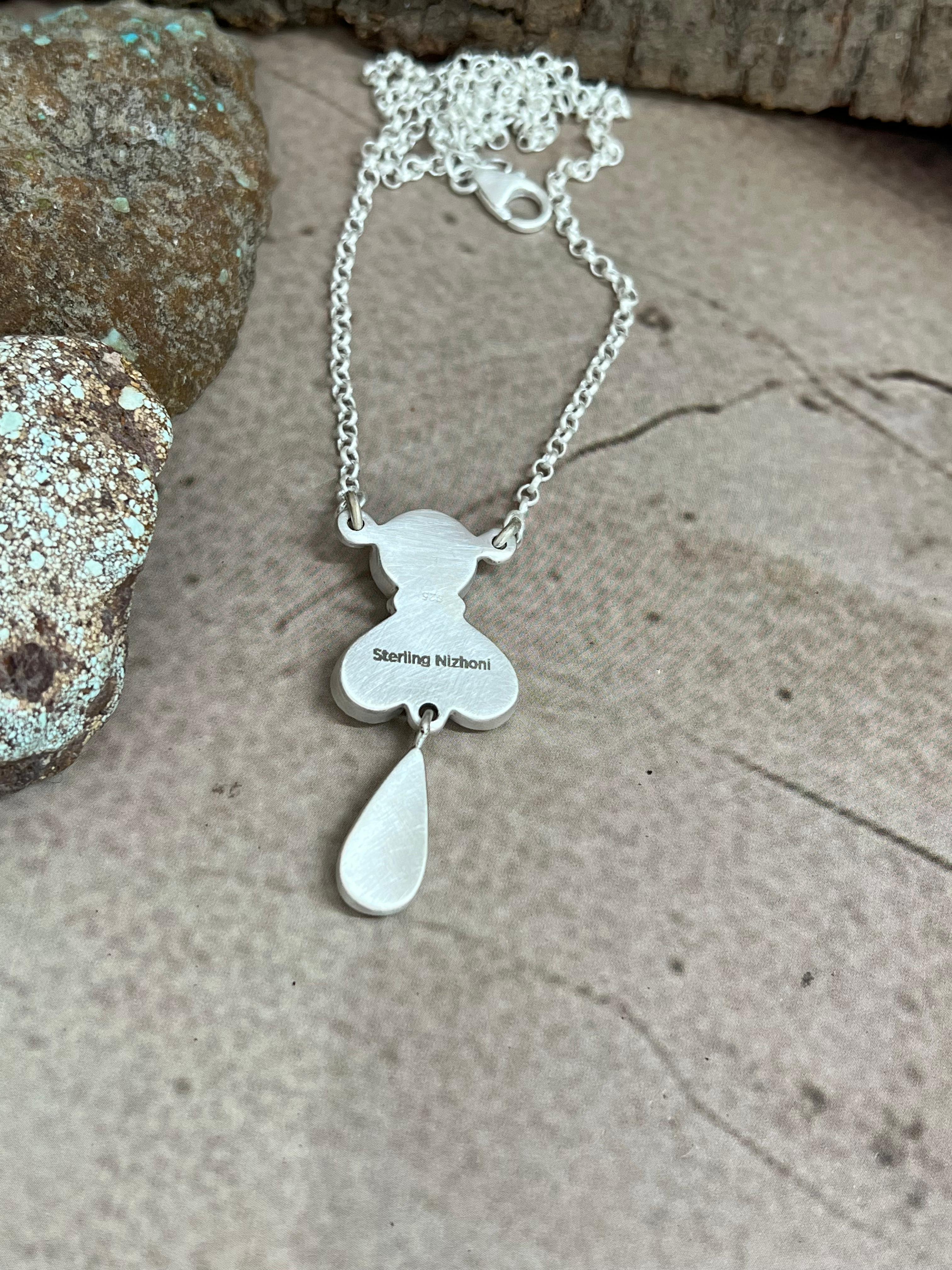 Handmade Sterling Silver Palomino Turquoise Necklace with Signed Nizhoni