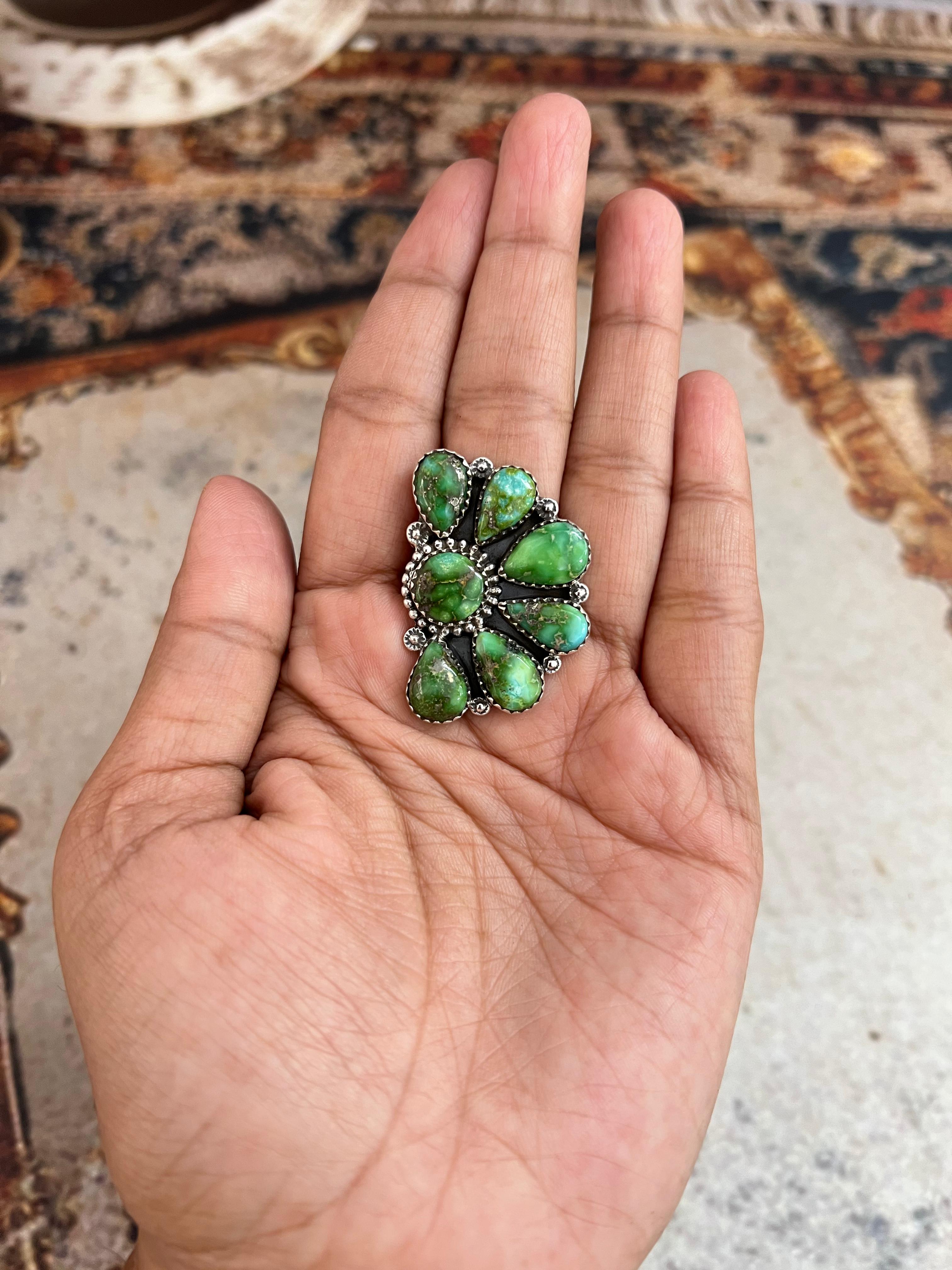 Handmade Sterling Silver Sonoran Mountain Turquoise Adjustable Ring, Signed Nizhoni