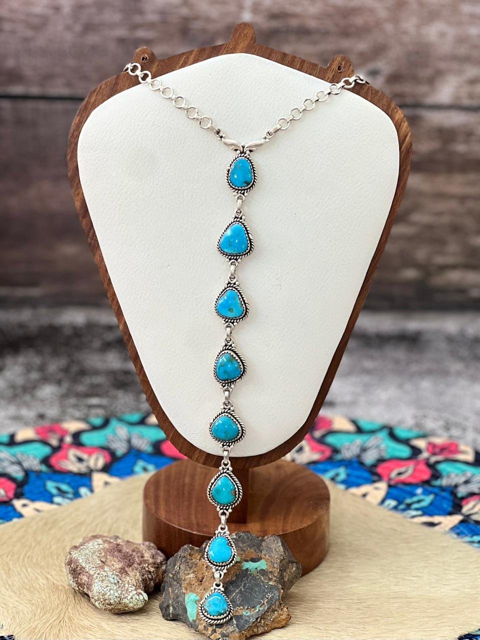 Handmade Sterling Silver Arizona Blue Turquoise Necklace "Signed Nizhoni"