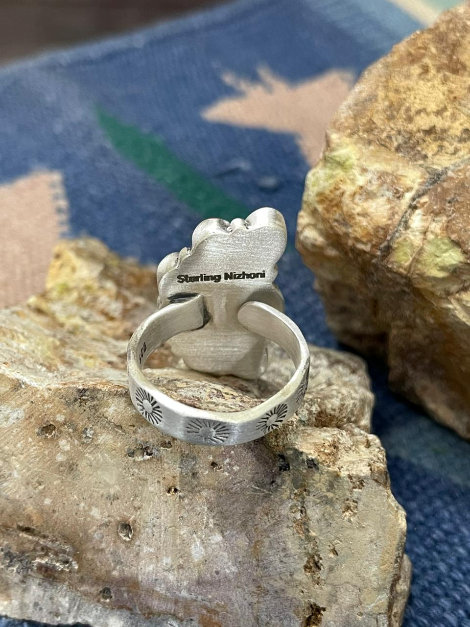 Handmade Sterling Silver Hot Pink Adjustable Ring " Signed Nizhoni"