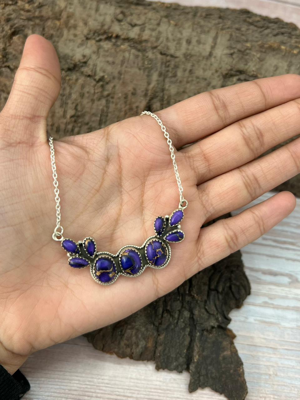 Handmade Sterling Silver Grape Dahlia Necklace "Signed Nizhoni"