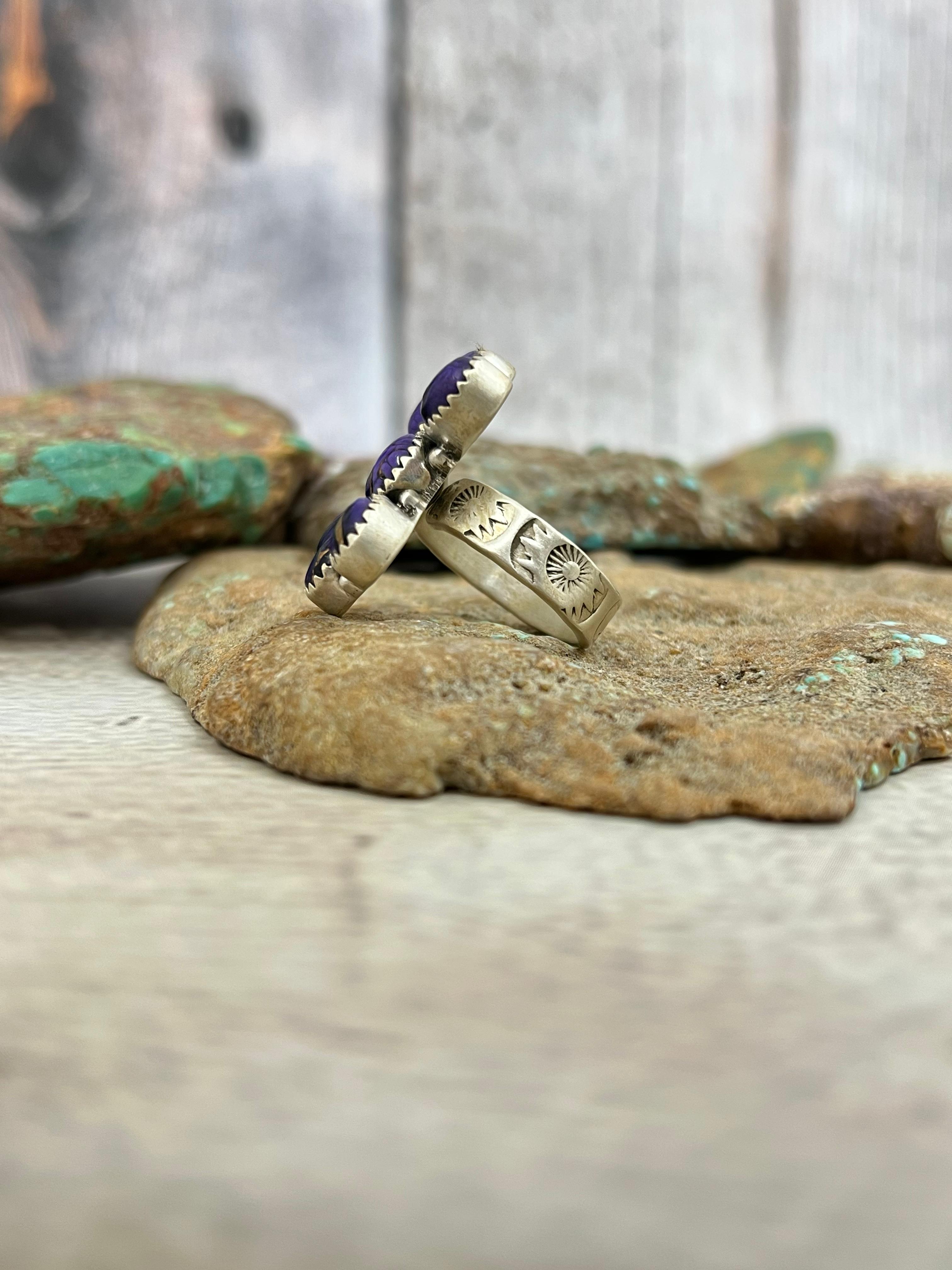 Handmade Sterling Silver Grape Dahlia Adjustable Ring with Signed Nizhoni