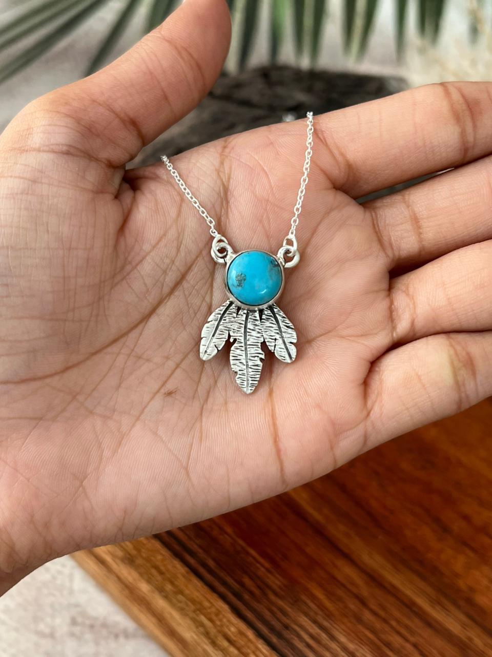 Handmade Sterling Silver Kingman Turquoise Necklace "Signed Nizhoni"