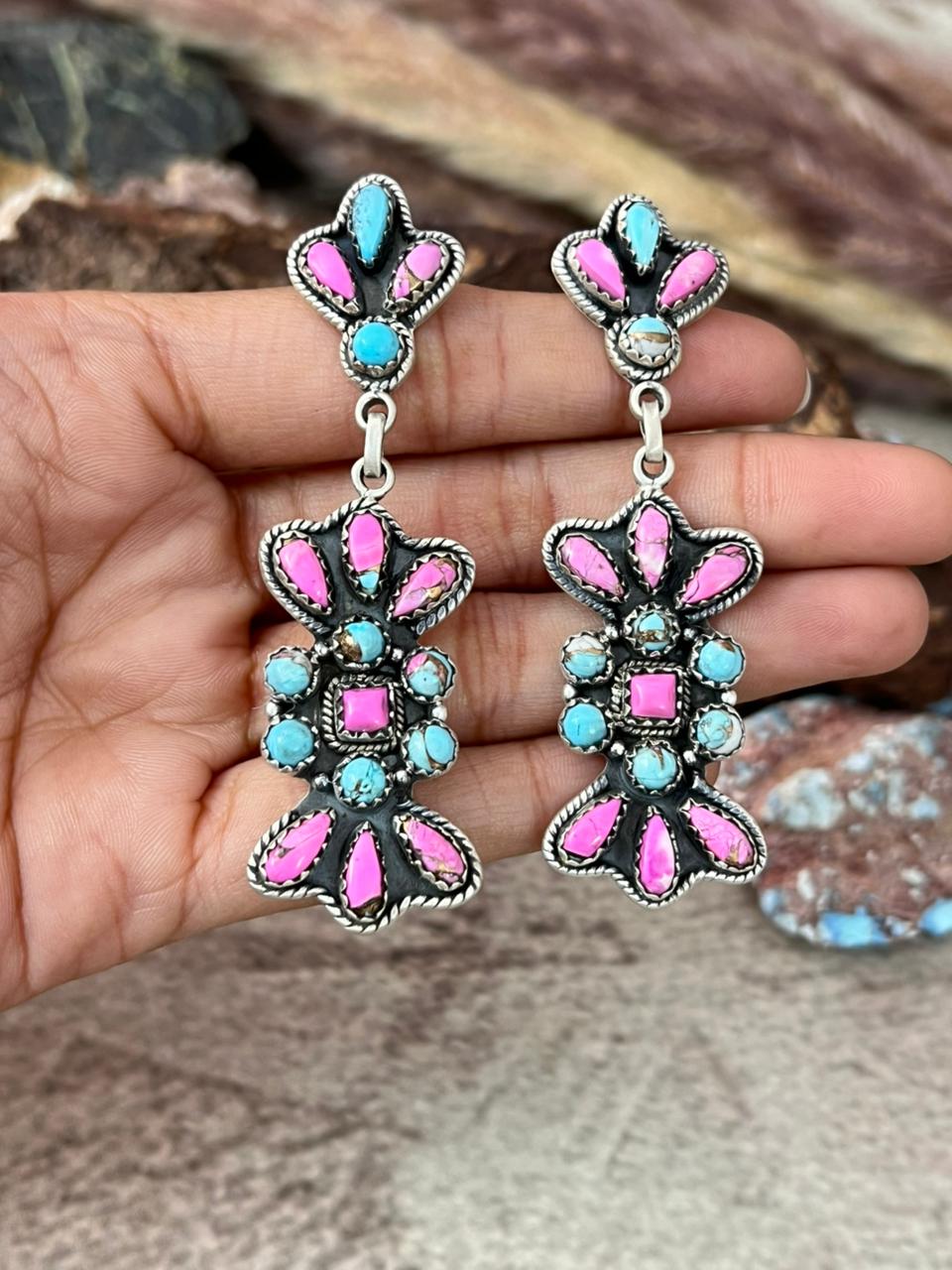 Handmade Sterling Silver Cotton Candy Post Dangle Earrings "Signed Nizhoni"