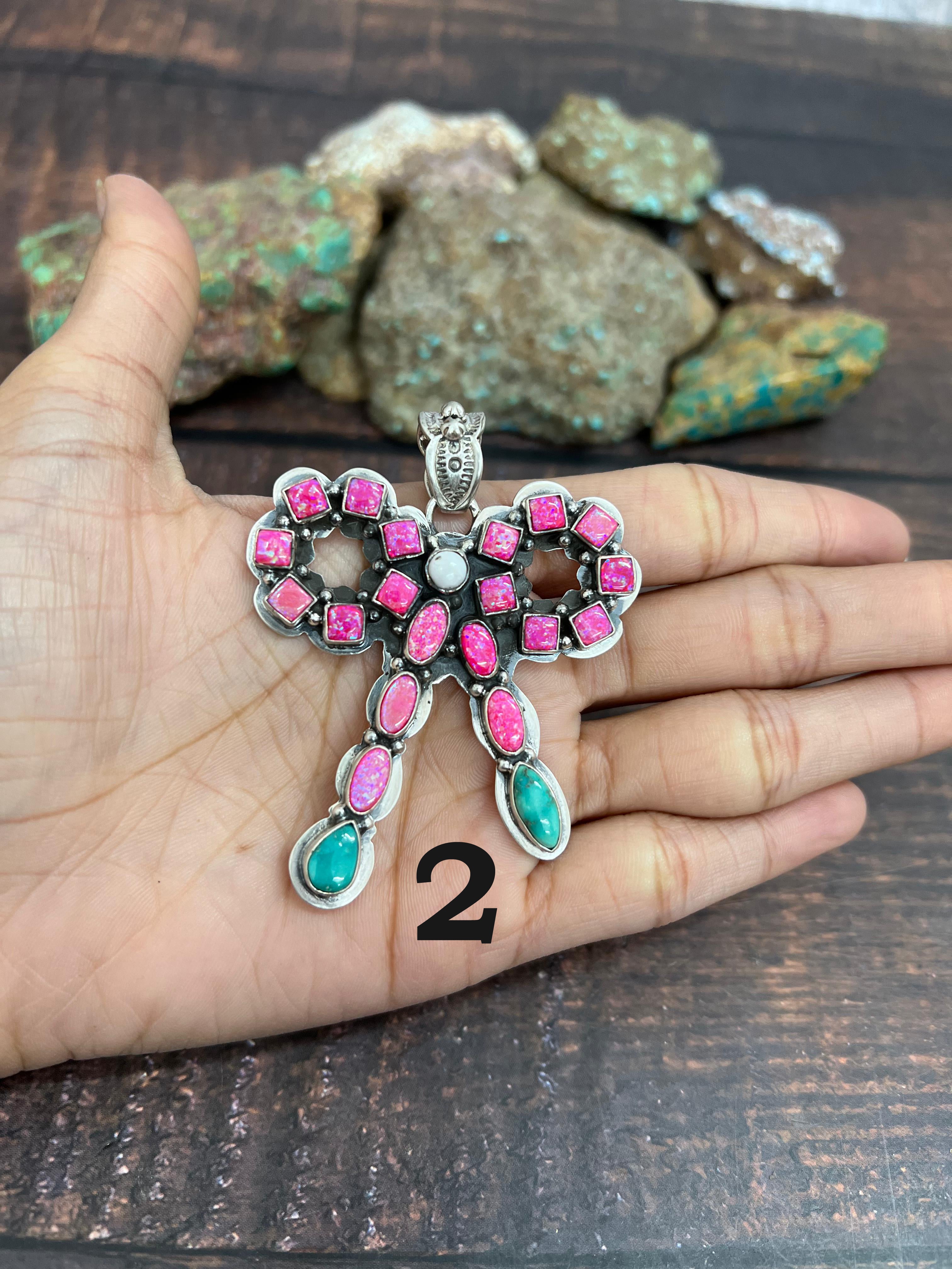 **Christmas Collection** Handmade Sterling Silver Multi Stones Pendant, Signed Nizhoni