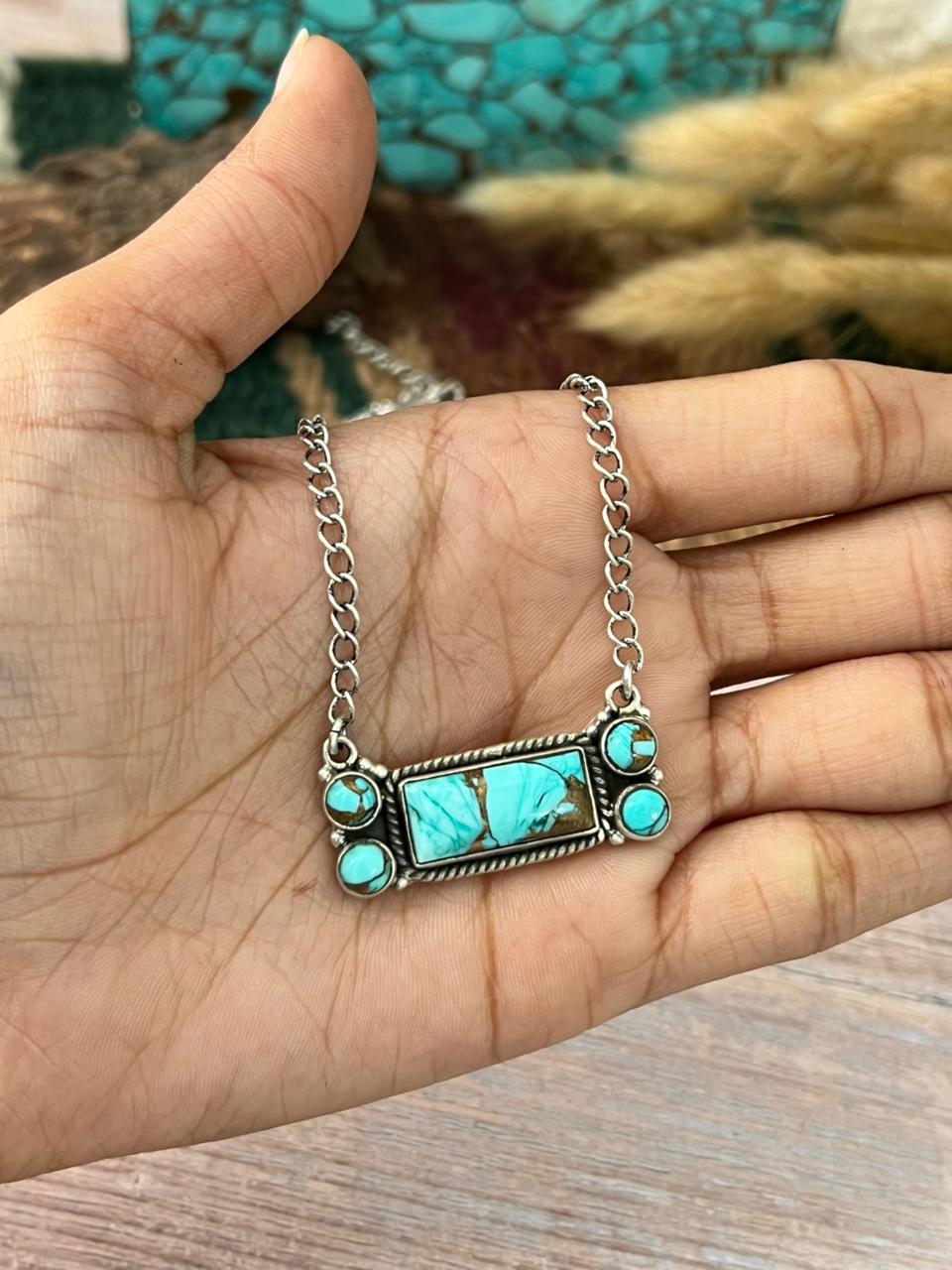 Handmade Sterling Silver Mint Dahlia Collection: Bar Necklace "Signed Nizhoni"