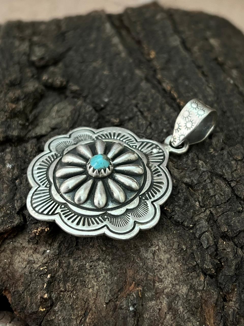 Handmade Sterling Silver Kingman Turquoise Pendant "Signed Nizhoni" (2)