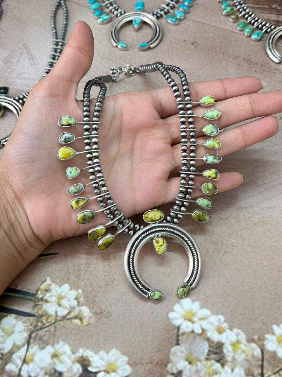 Handmade Sterling Silver Multi Stone Naja Beaded Necklace "Signed Nizhoni"