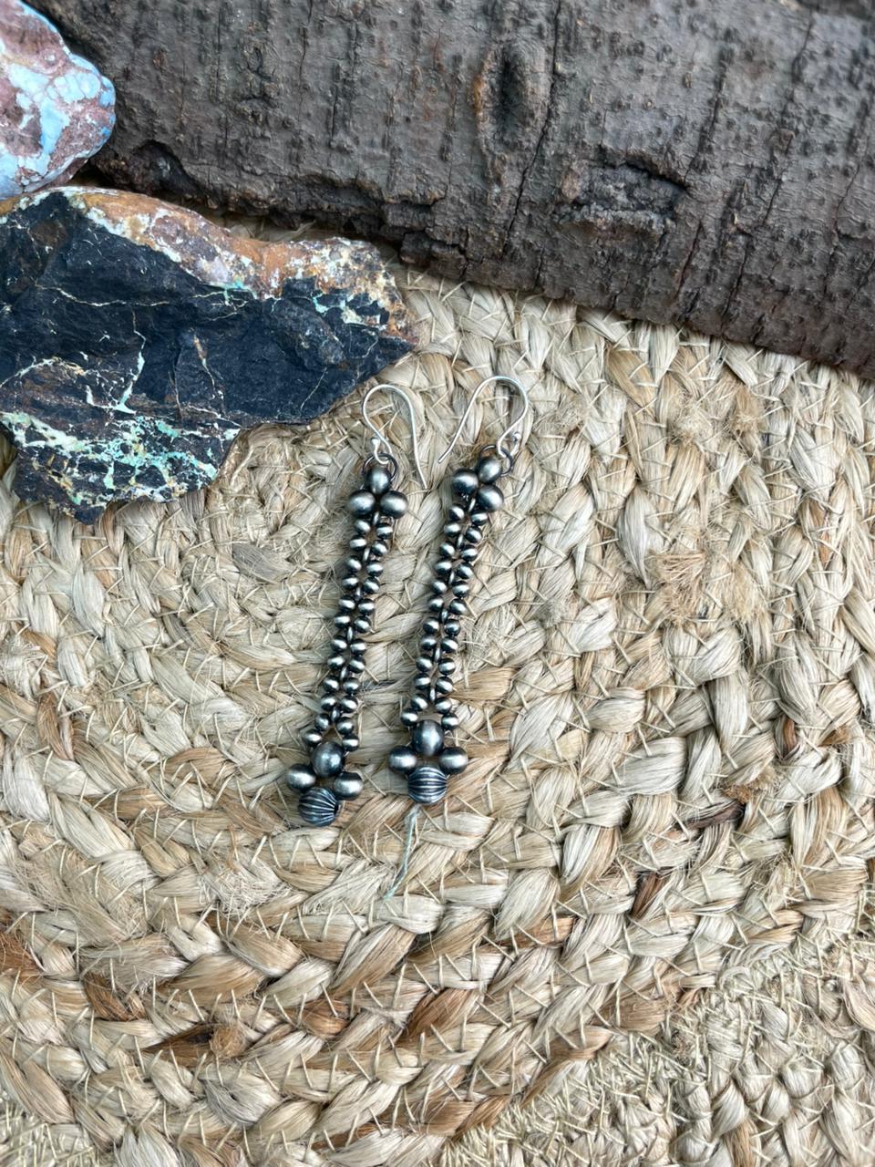 Handmade Sterling Silver Beaded Hook Dangle Earrings